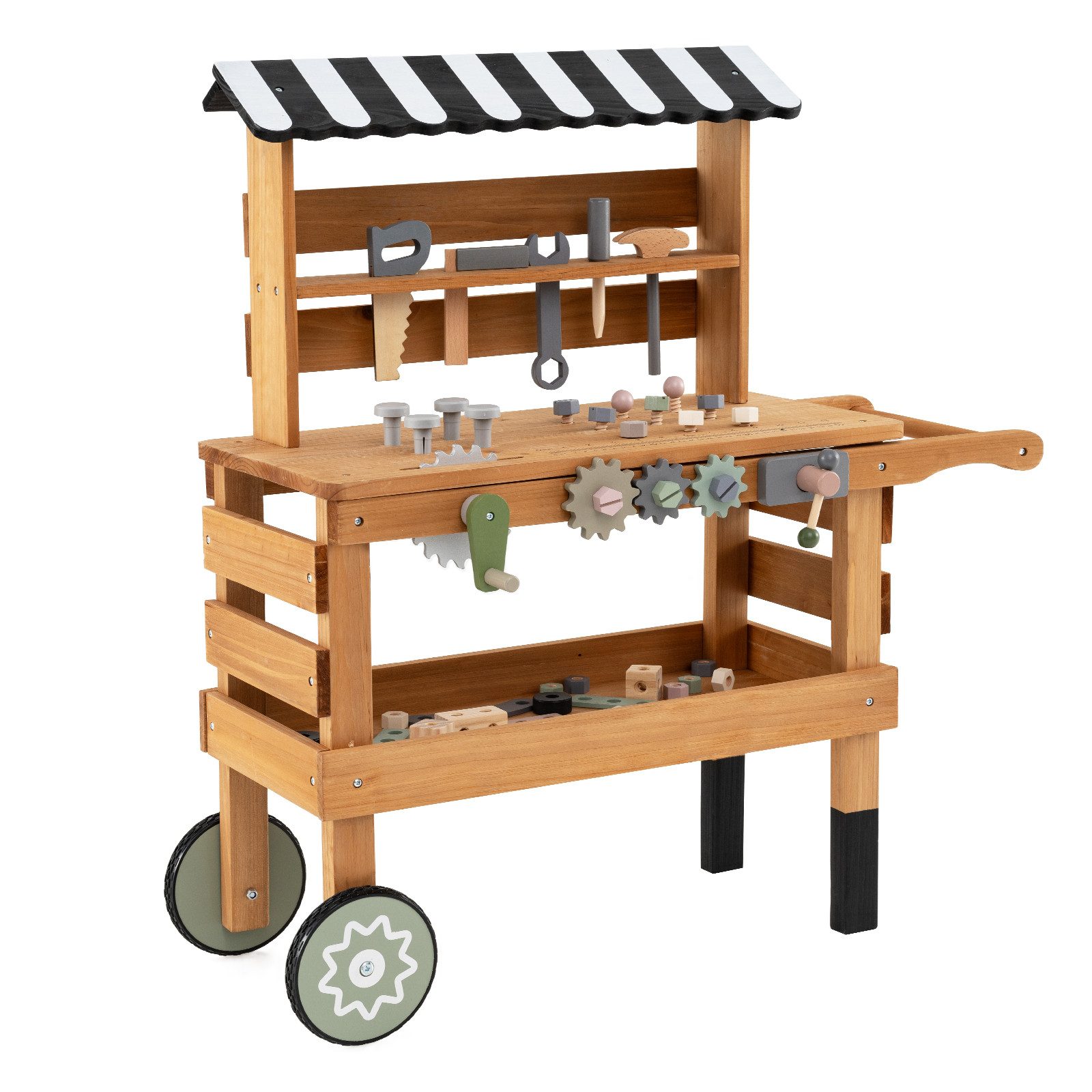COSTWAY Spielwerkbank, 2-in-1 Kinderwagen mit realistischen Werkzeugen & Zubehör