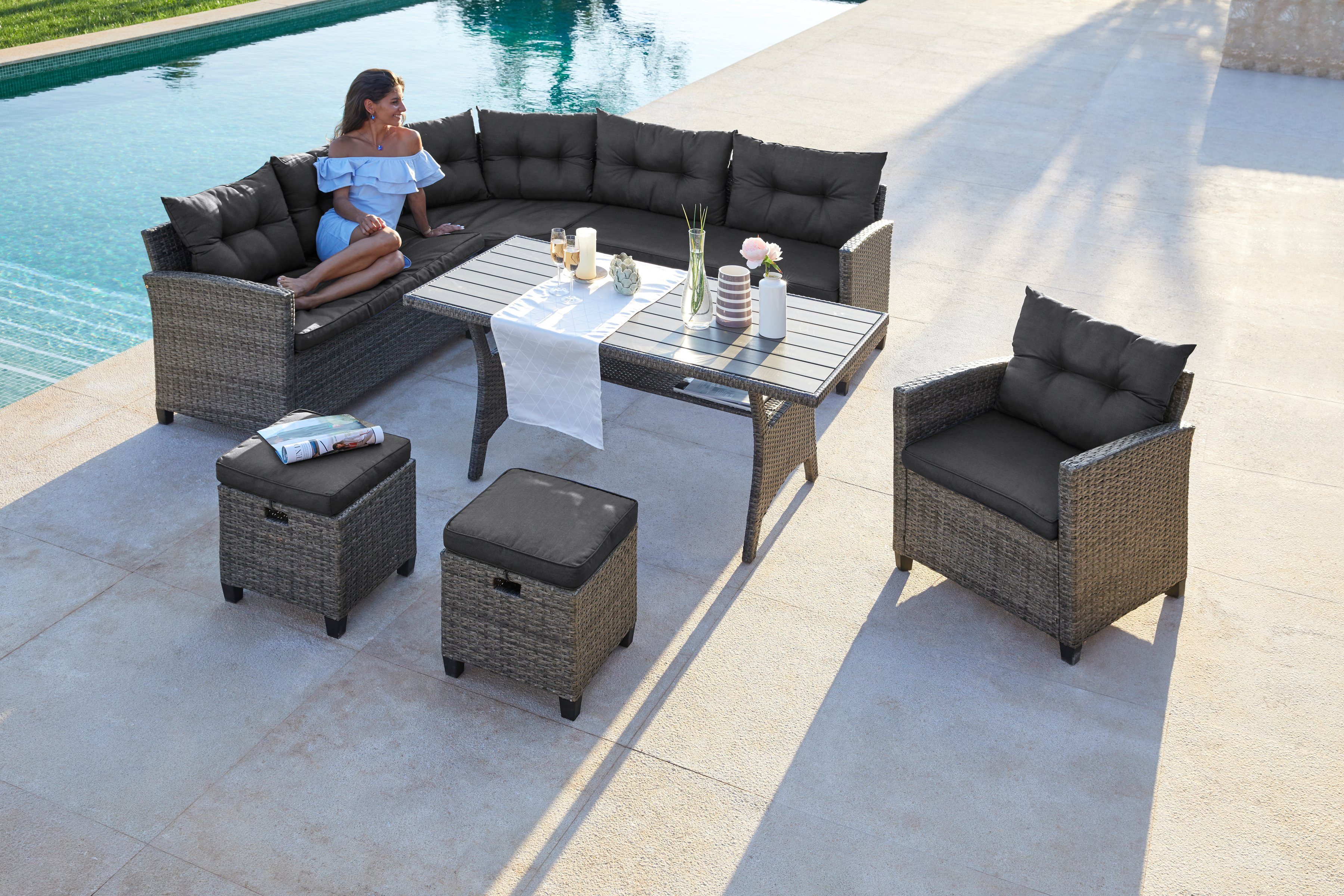 KONIFERA Gartenlounge-Set Keros Premium, (Set, 20-tlg., 2x 2er Sofa, 1x Eck günstig online kaufen