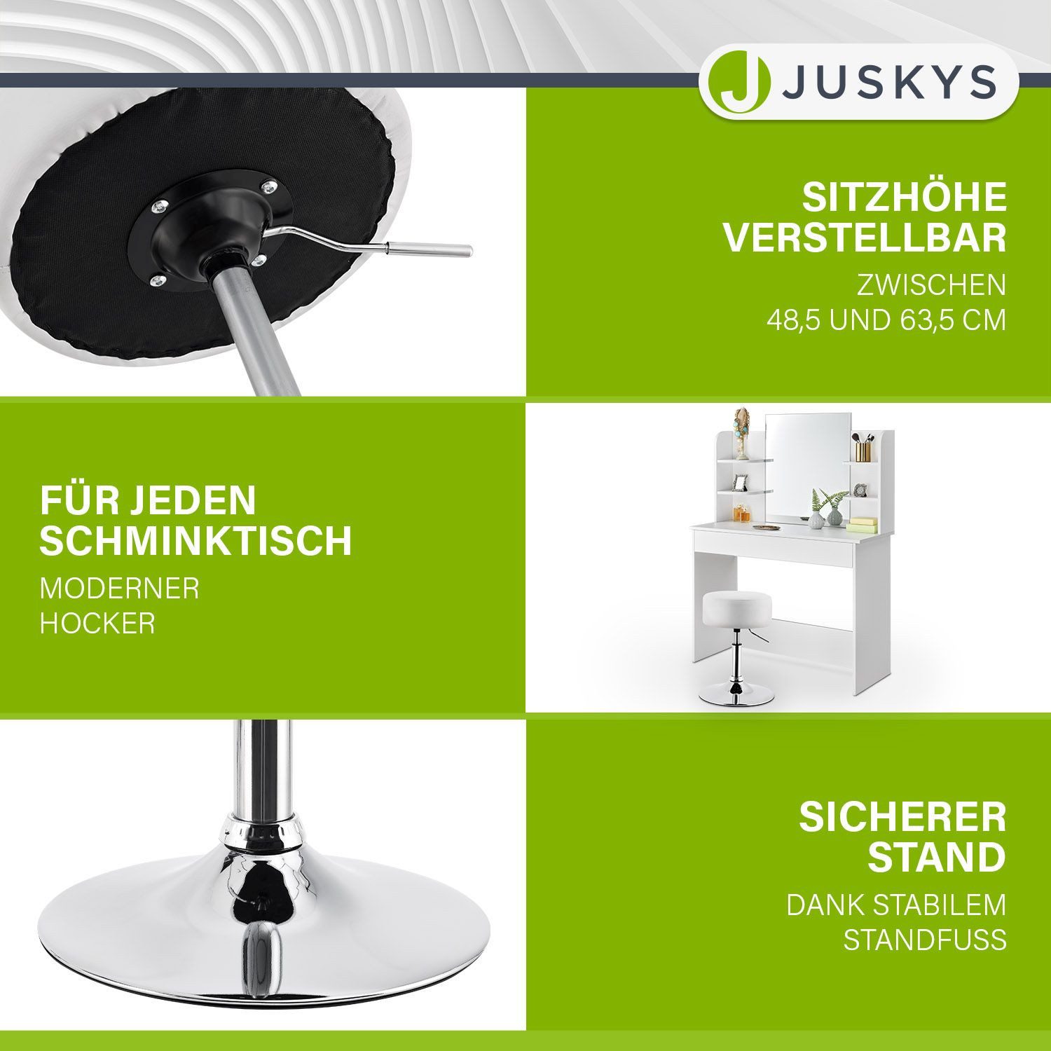 Juskys Sitzhocker Tonia, gepolsterter Hocker, stufenlos höhenverstellbar, stabiler Standfuß