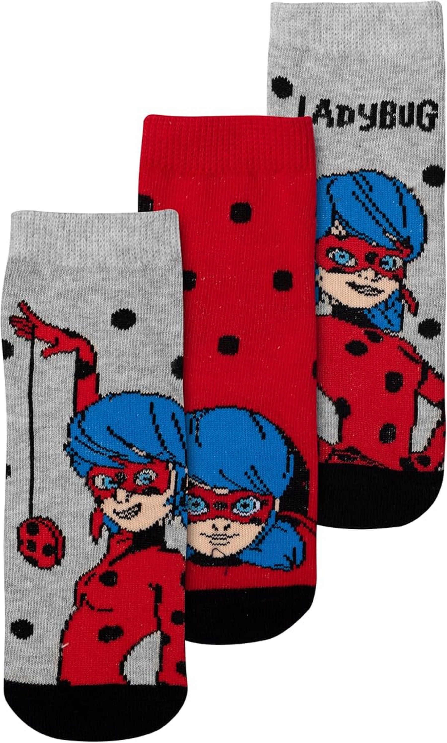 Miraculous - Ladybug Socken Miraculous Ladybug Socken für Mädchen Söckchen Rot Grau (3er Pack) (3-Paar)