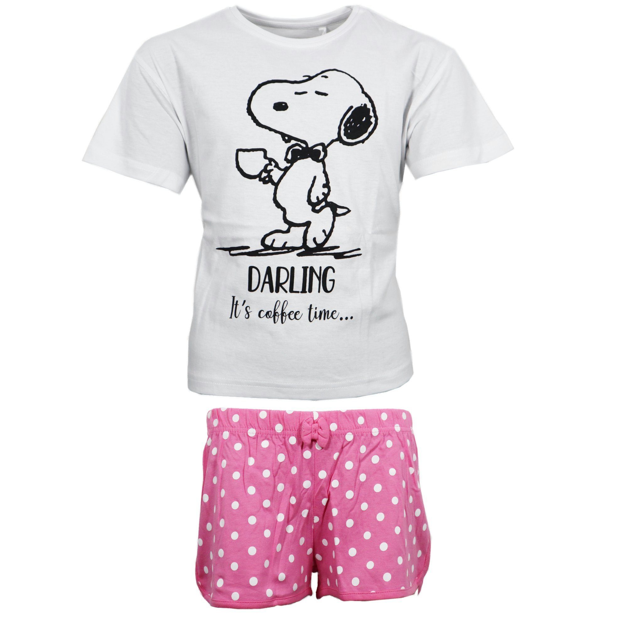 Snoopy Schlafanzug Snoopy Mädchen kurzarm Pyjama Shirt Shorts Gr. 134 bis 164, Baumwolle