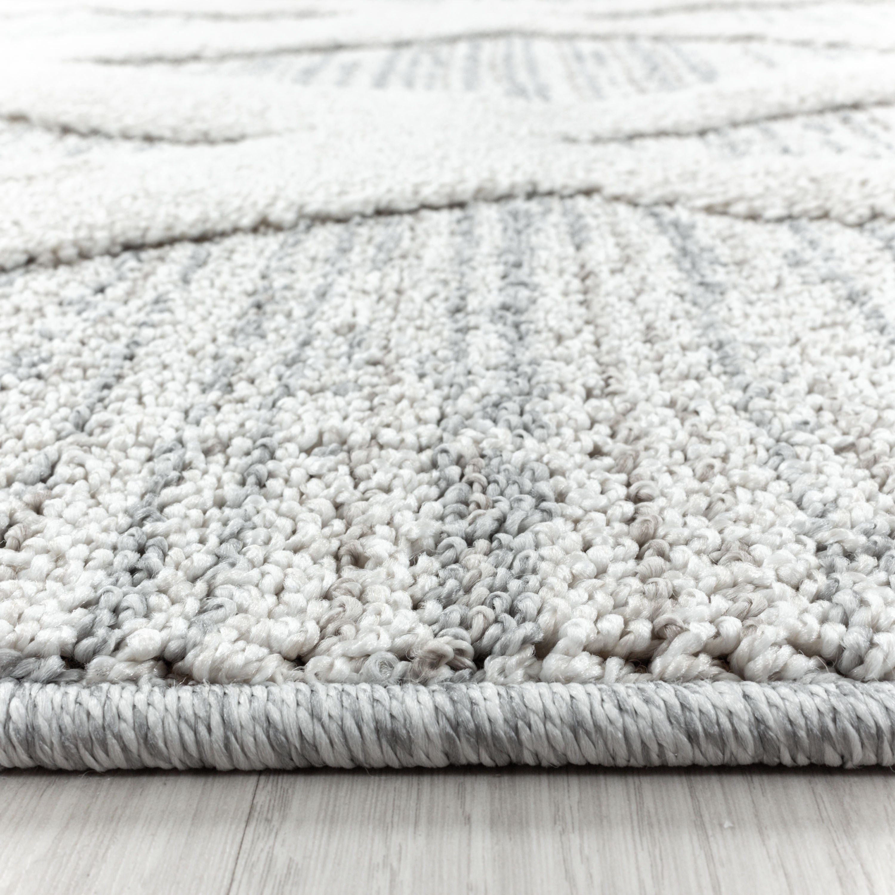 Stilvoll Günstig Hochflor-Teppich in Grau mit Boho-Design für Wohnzimmer, Läufer, Höhe: 20 mm – Bild 4 von 5