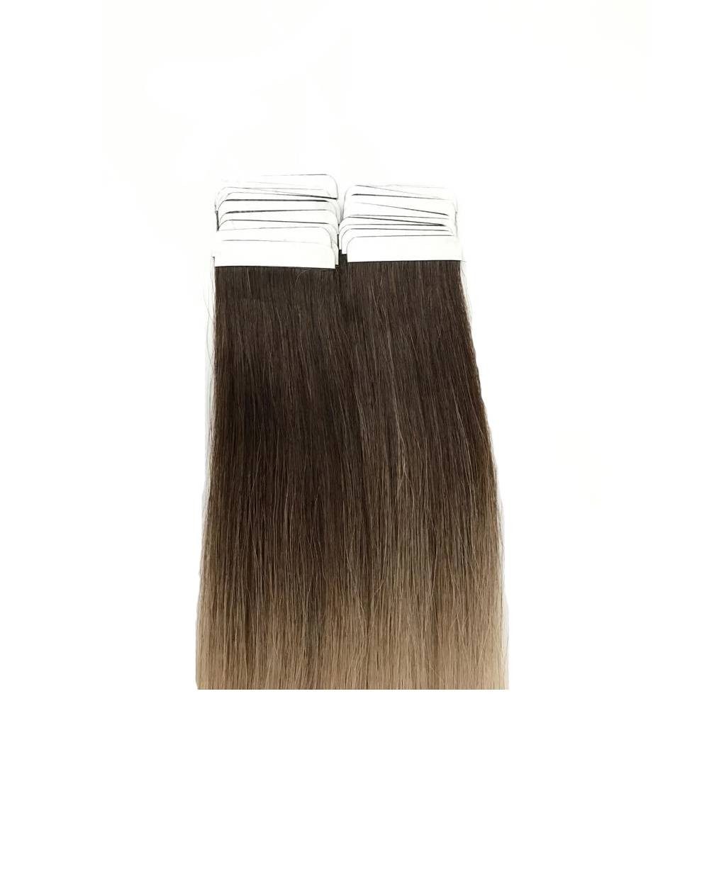 Haarwelten Deluxe Hair Extensions Echthaar-Extension Tape in Hair Echthaartapes, "Caramel Blond" Ombré, Remy Haar für Haare, 100% Echthaartresse für Extensions als Tape