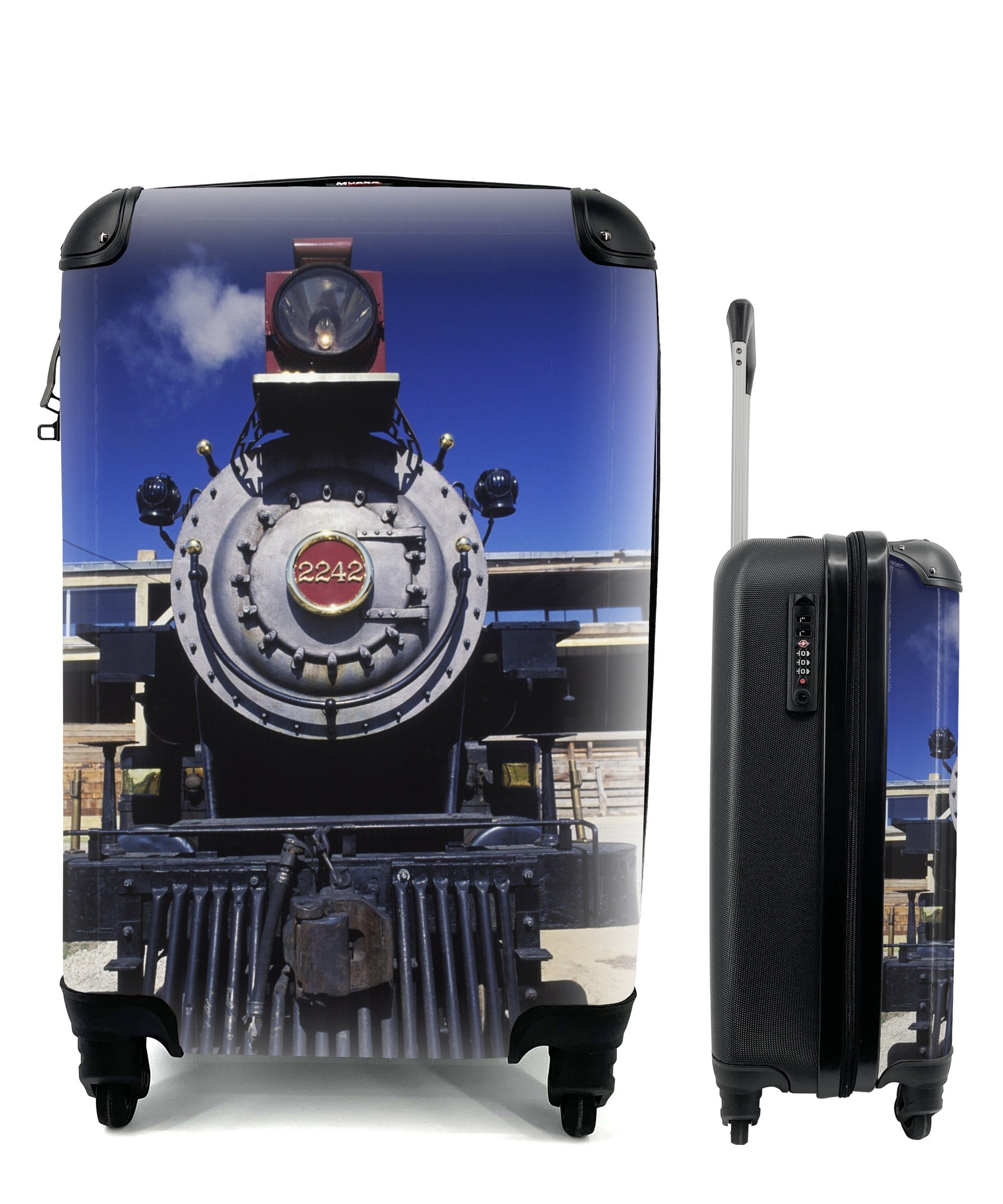 MuchoWow Handgepäckkoffer Nahaufnahme einer Dampflokomotive in Texas, USA, 4 Rollen, Reisetasche mit rollen, Handgepäck für Ferien, Trolley, Reisekoffer