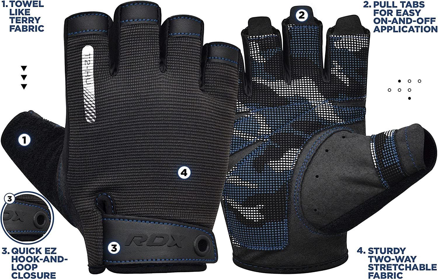 Handgelenkstütze RDX RDX lange extra BLUE dehnbare Gewichtheberhandschuhe, Trainingshandschuhe