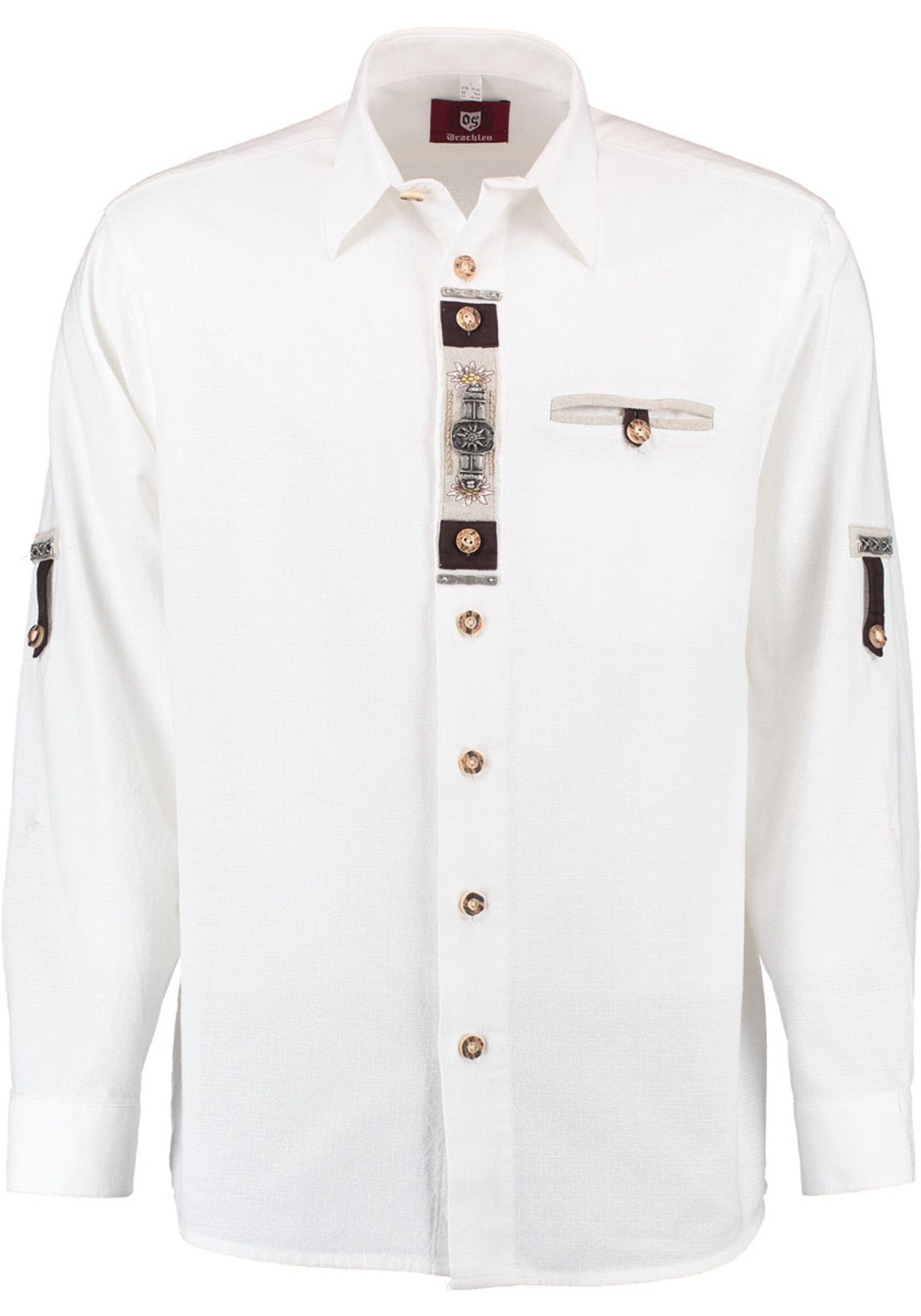 OS-Trachten der auf Trachtenhemd mit Knopfleiste Edelweiß-Zierteile Glexor Langarmhemd
