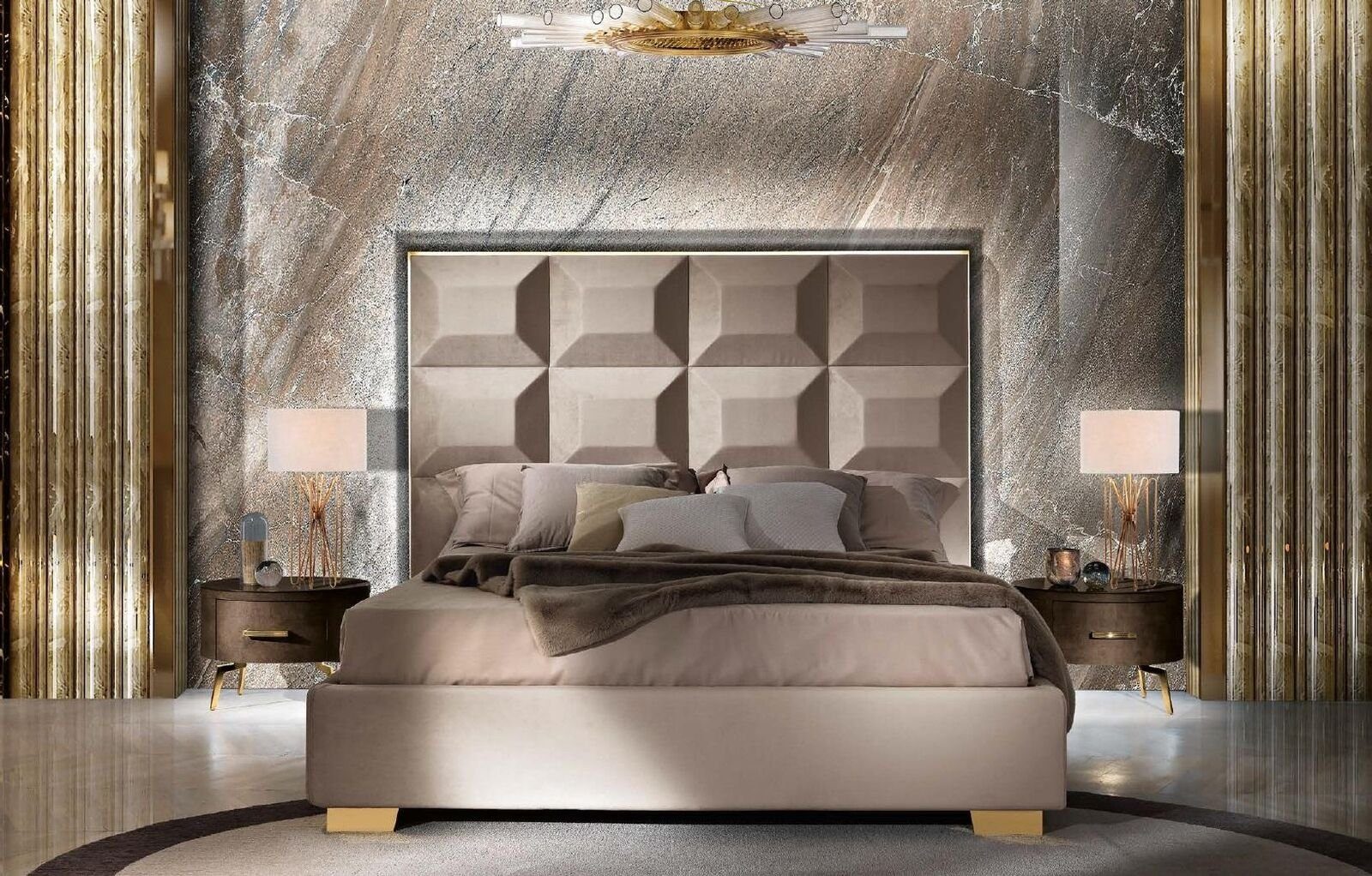 Bett Bett, Bettrahmen Luxus Ehe Doppel Italienische JVmoebel Schlafzimmer Betten Holz