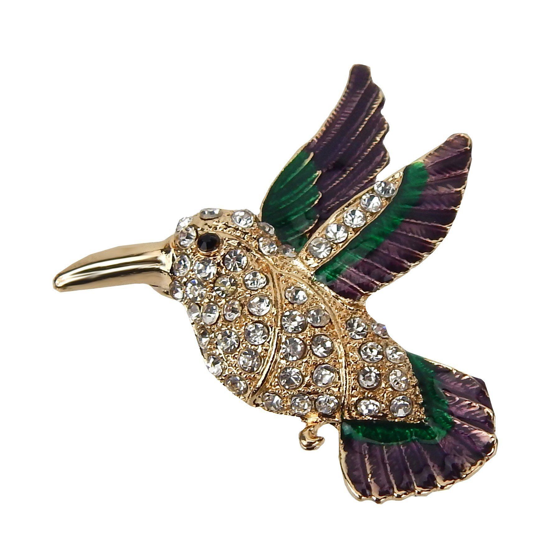 Ella Jonte Brosche, Vogel Kolibri gold grün beere Strass Ziernadel
