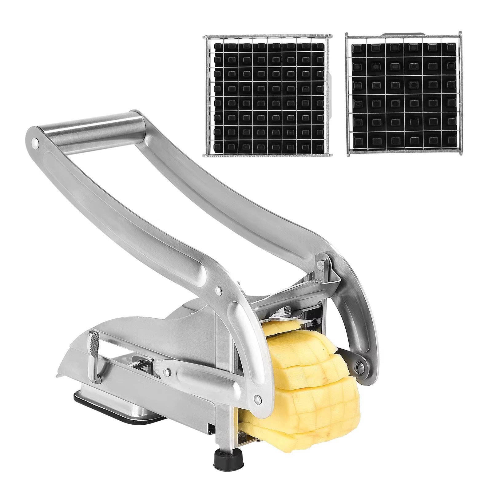ibettertec Pommesschneider Kartoffelschneider mit 2 Edelstahlklingen Rutschfester Saugtechnologie, Gemüseschneider für Pommes, Gemüse & Obst in verschiedenen Größen