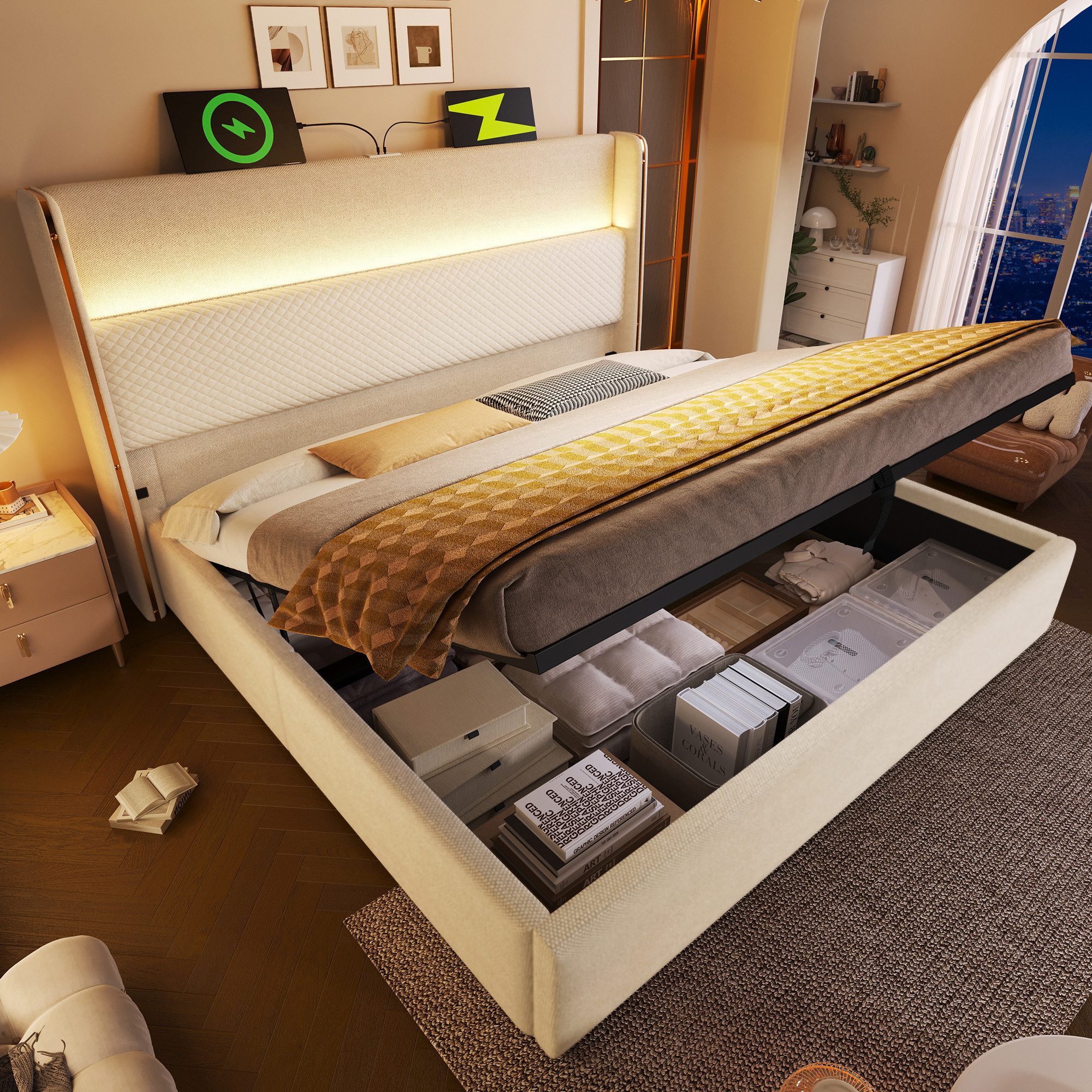 TavilaEcon Boxspringbett Modernes hydraulisches Bett mit hohem Kopfteil und günstig online kaufen