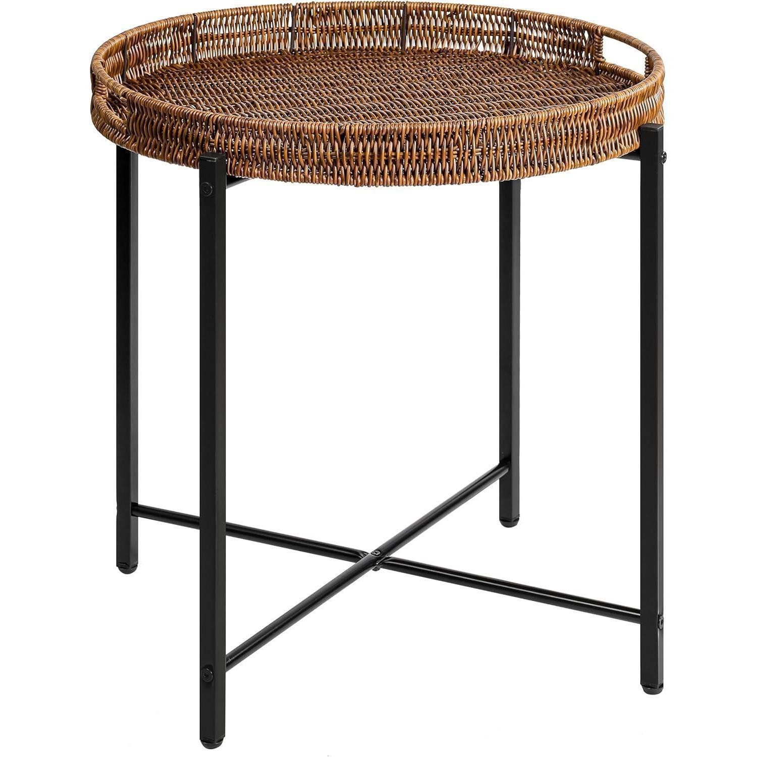 LuxusKollektion Beistelltisch Geflochtener runder Beistelltisch 48x51 cm abnehmbarem Tablett