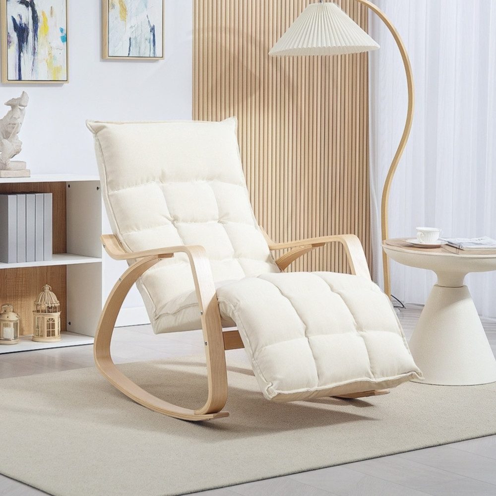 OKWISH Schaukelstuhl 67x92x106-123 cm mit Schaukelfunktion, Leinenoptik, mit Fußstütze (Relaxsessel mit hoher Rückenlehne für Wohnzimmer in Cremeweiß, 1 St), Gemütlicher Schwingsessel & Lesesessel für Schlafzimmer & Balkon