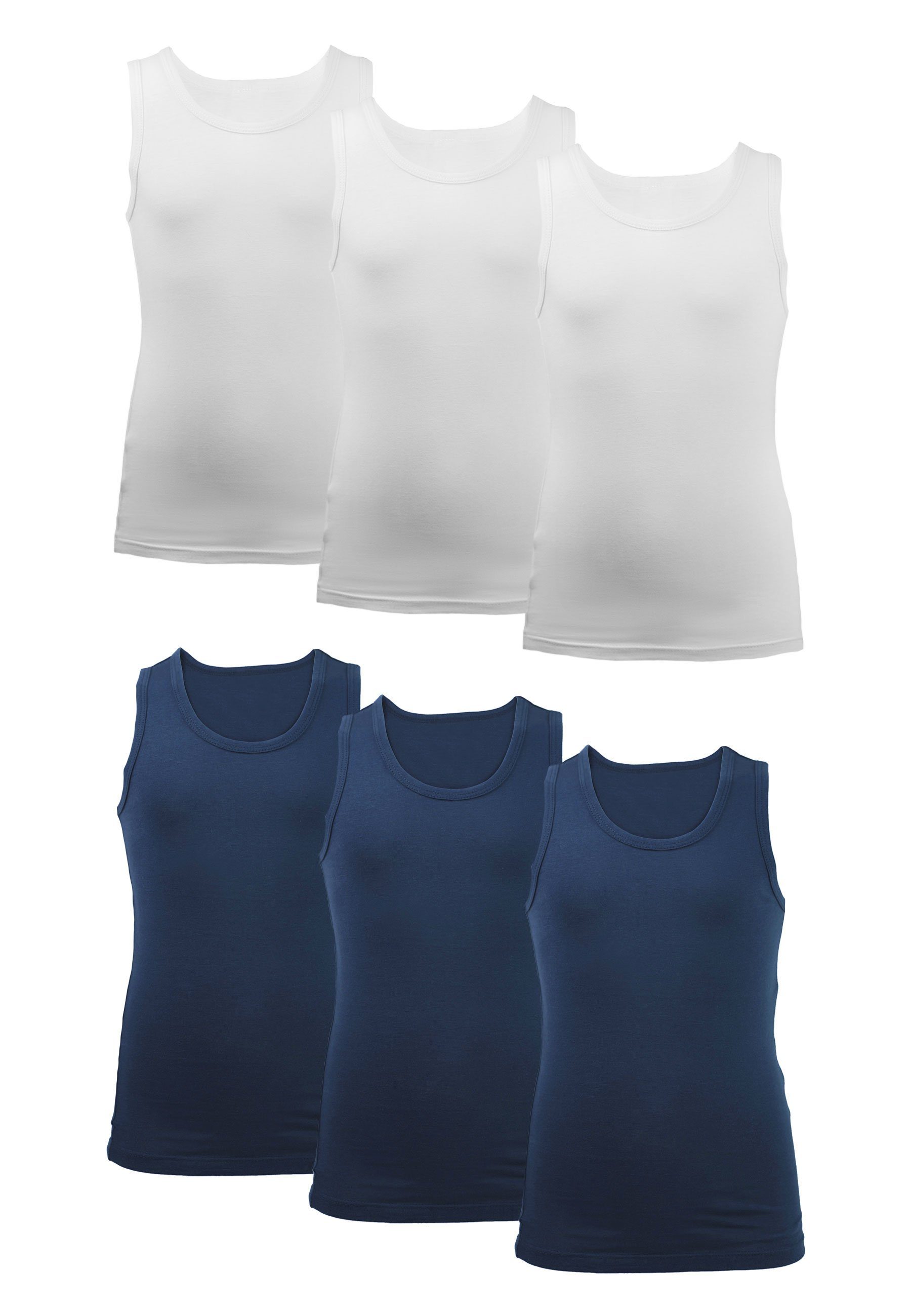 CARBURANT Unterhemd 6er-Pack für Jungen weiß/blau aus reiner Baumwolle