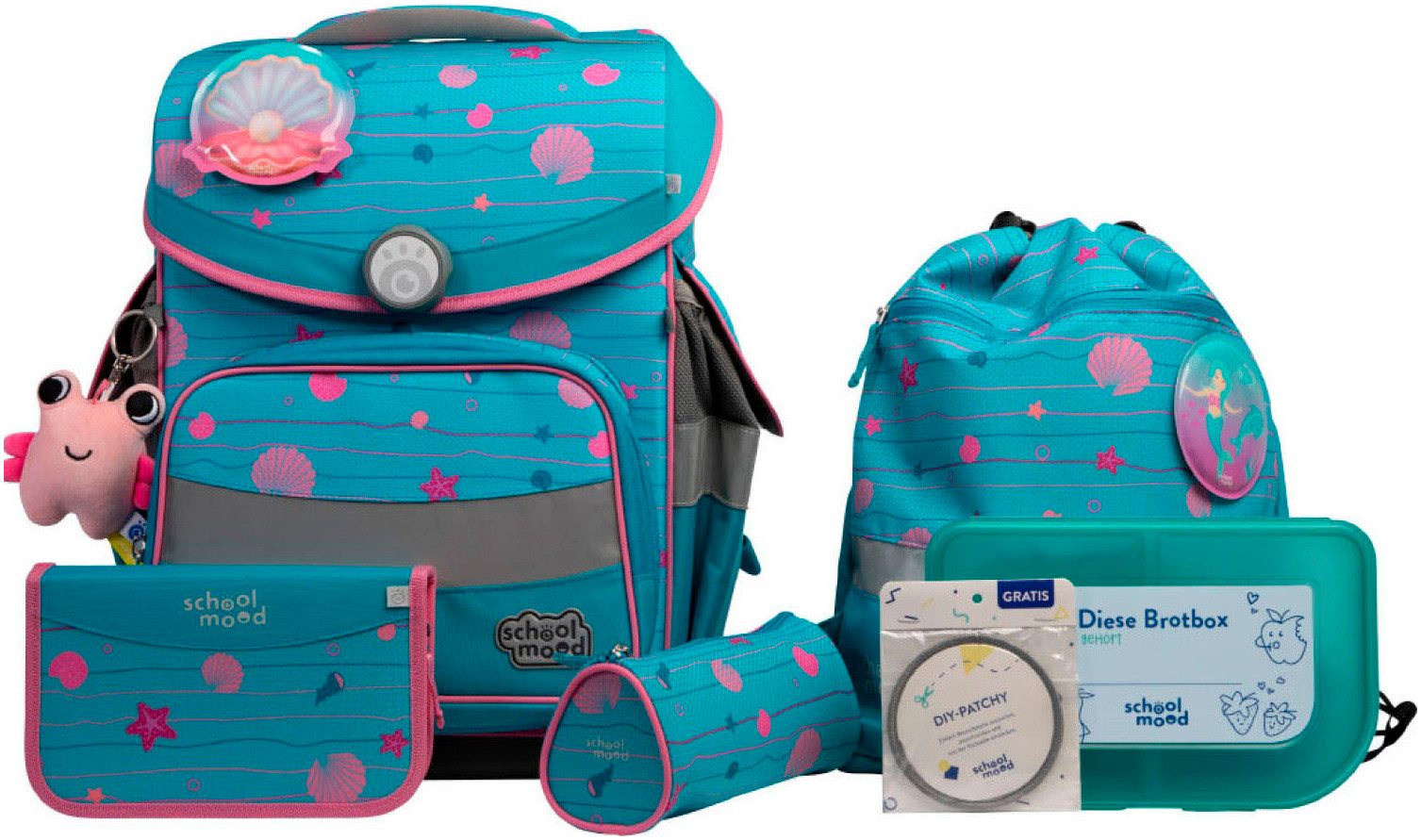 SCHOOL-MOOD® Schulranzen Timeless Pro (7-tlg), mit LED-Patchy