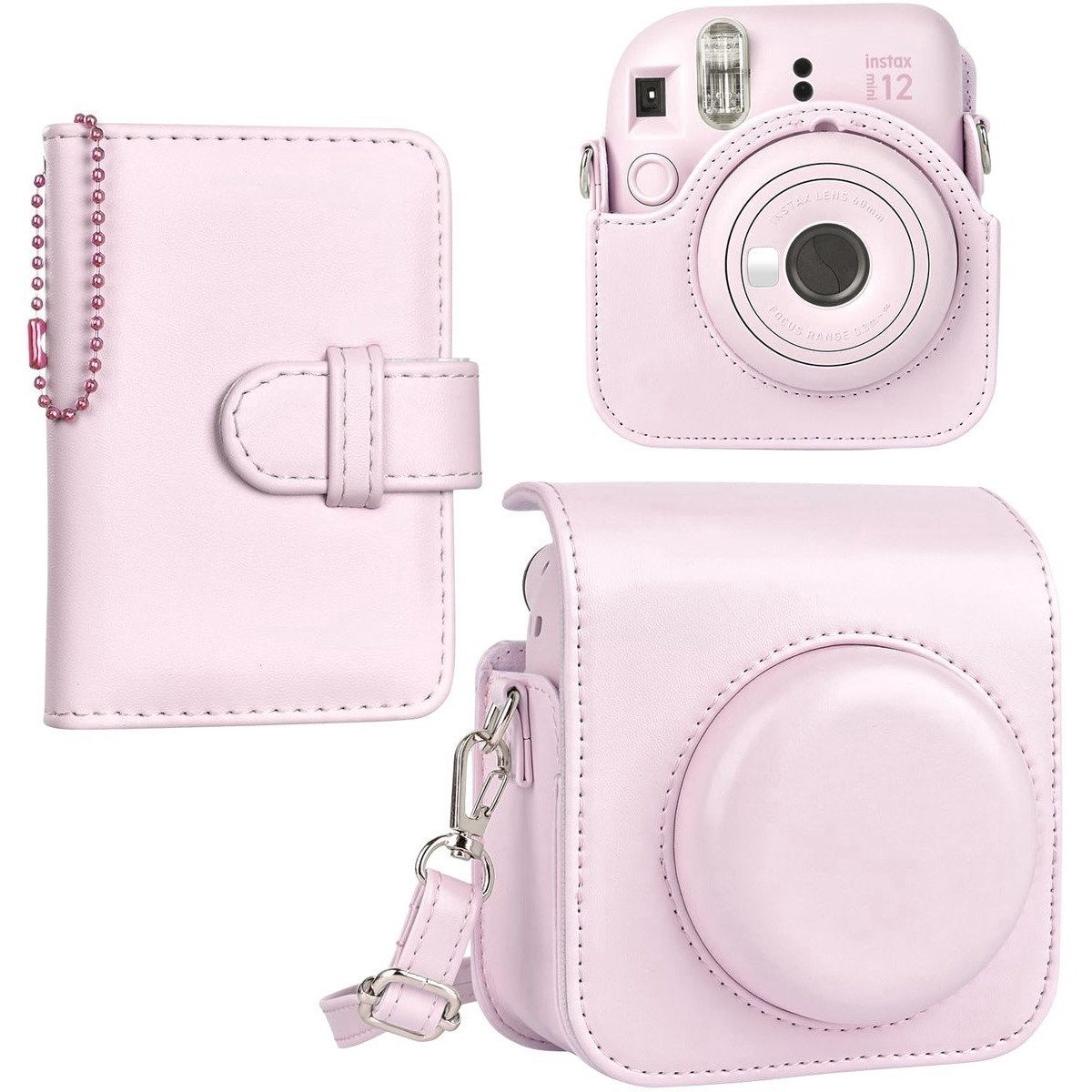 Kraftverdia Kameratasche Leder Kameratasche & Fotoalbum Set für Fujifilm Instax Mini 12