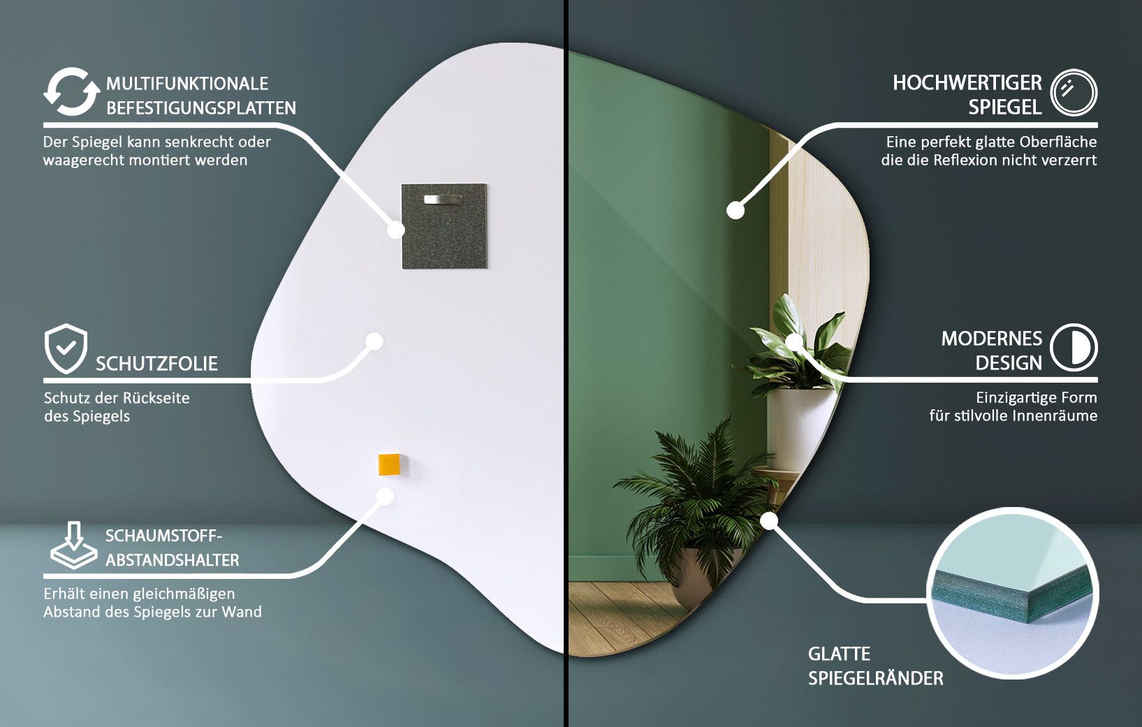 Tulup Wandspiegel Asymmetrischer Spiegel Unregelmäßiger Spiegel Spiegel Unf günstig online kaufen