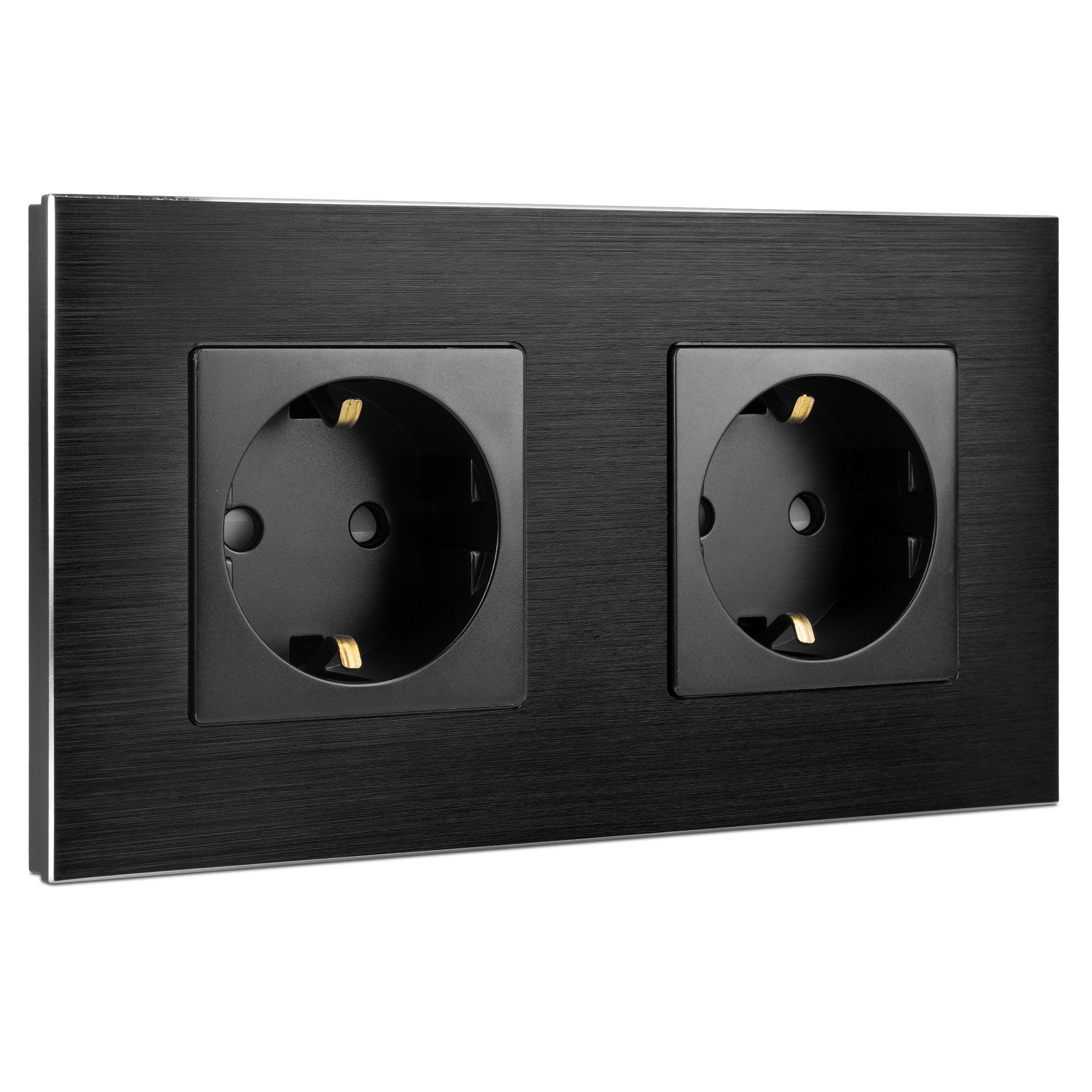 Steckdose Alu Schuko Steckdose zweifach - Design Einbau Wandsteckdose