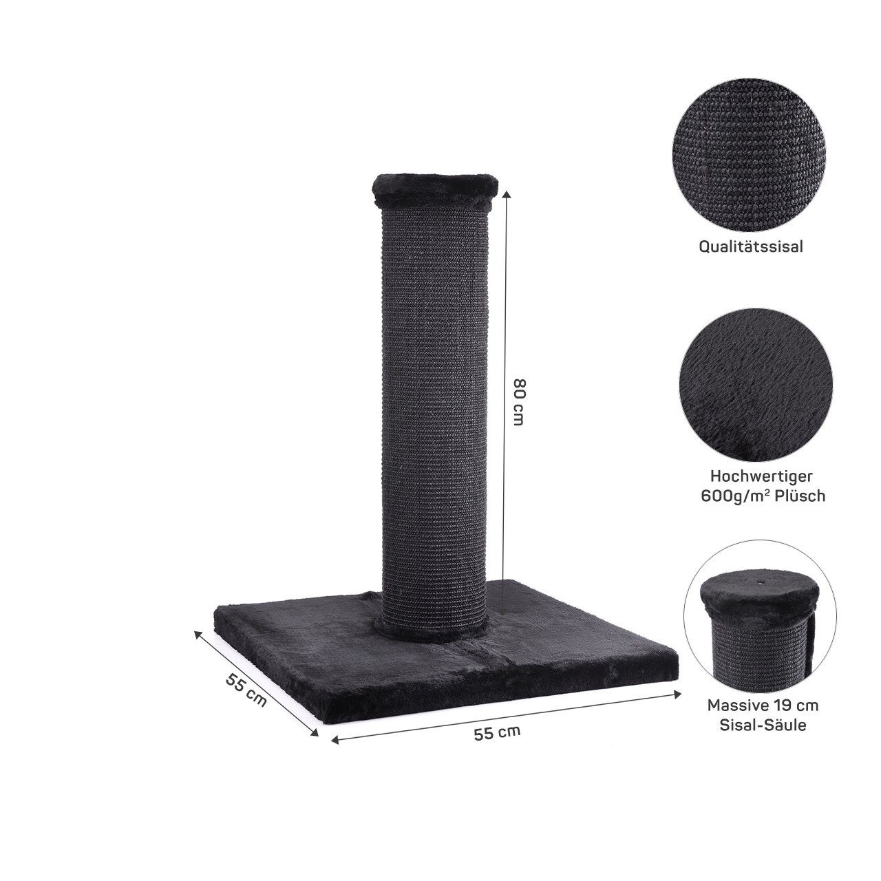 Canadian Cat Company Kratzbaum Scratchpost XXL - schwarz, Kratzstamm für Katzen, 19cm Säulendurchmesser für große Katzen