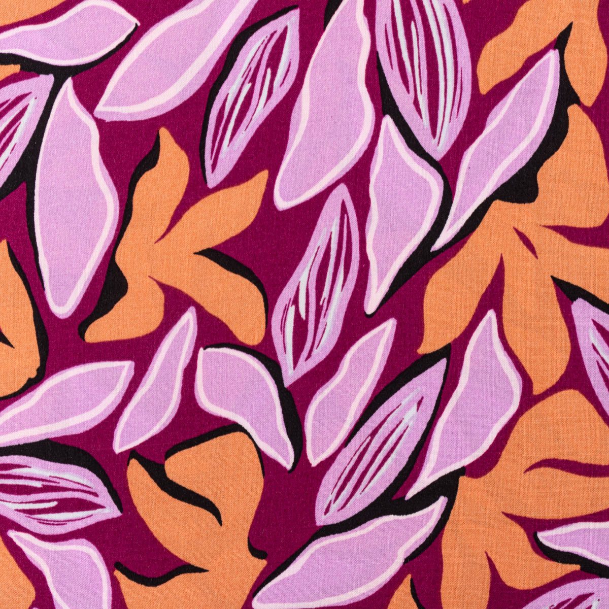 Stoff Viskose Stoff Radiance für Bekleidung Blätter violett orange 1,4m Br.
