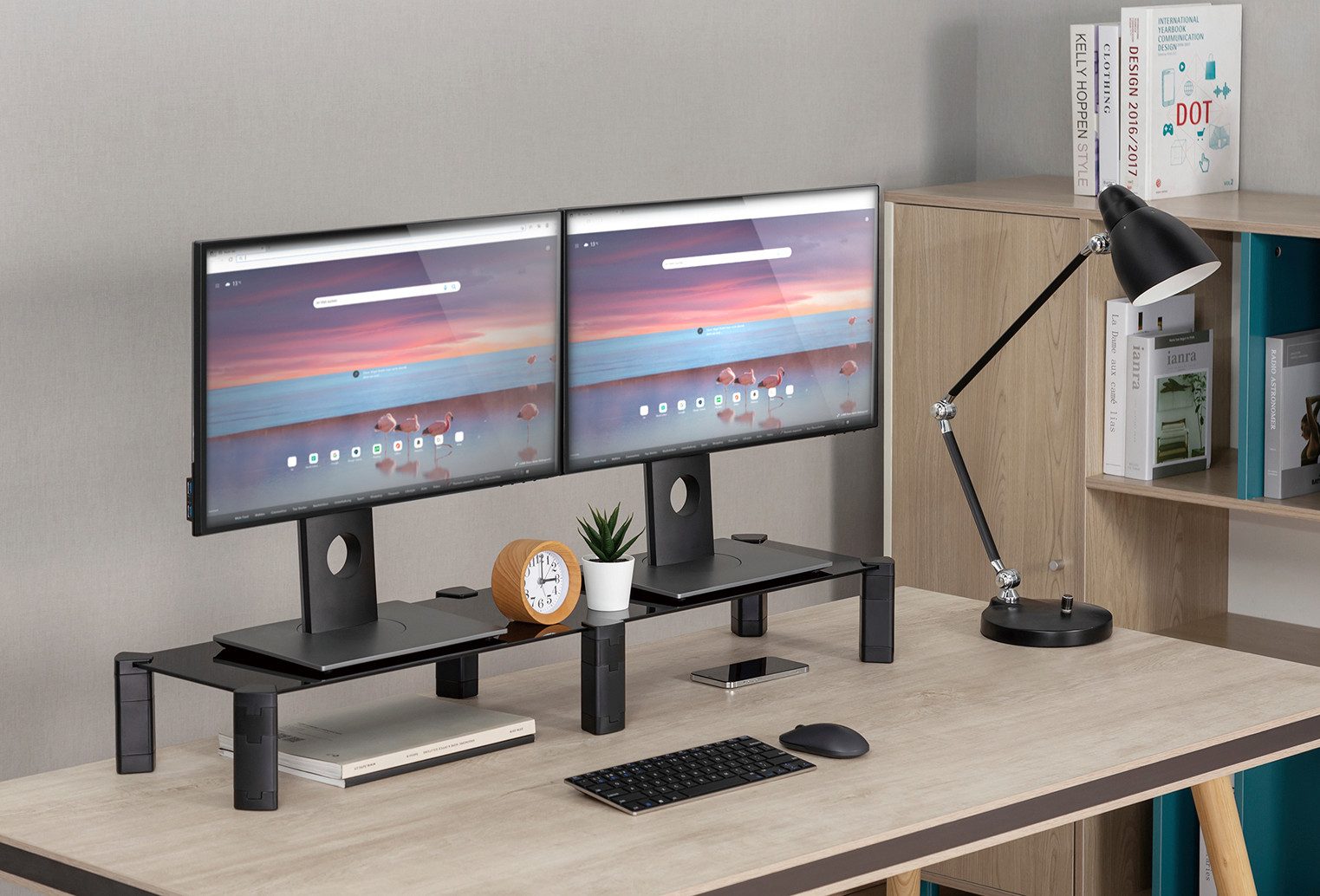 my wall Monitorständer HT41L, (bis 32 Zoll, belastbar bis 20 kg, vierfach höhenverstellbar, für 2 Monitore)
