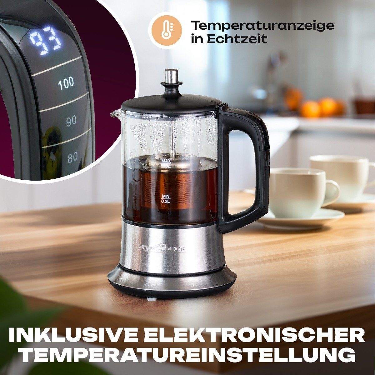 ProfiCook Wasserkocher PC-TK 1165, 2in1 Wasserkocher & Teekocher in Einem
