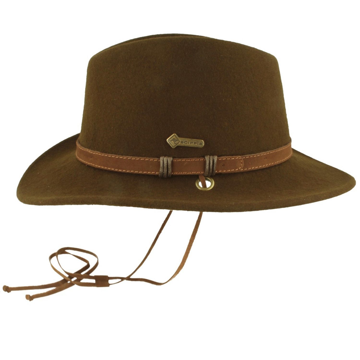 Scippis Filzhut Knautschbarer Outdoorhut mit Kinnband aus 100% Wolle