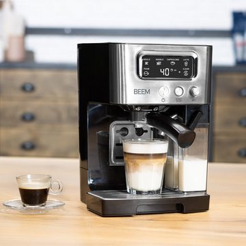 BEEM Siebträgermaschine ESPRESSO-LATTE 15 bar Milchschaum, Thermoblocksystem Edelstahlleitung Warmhalteplatte