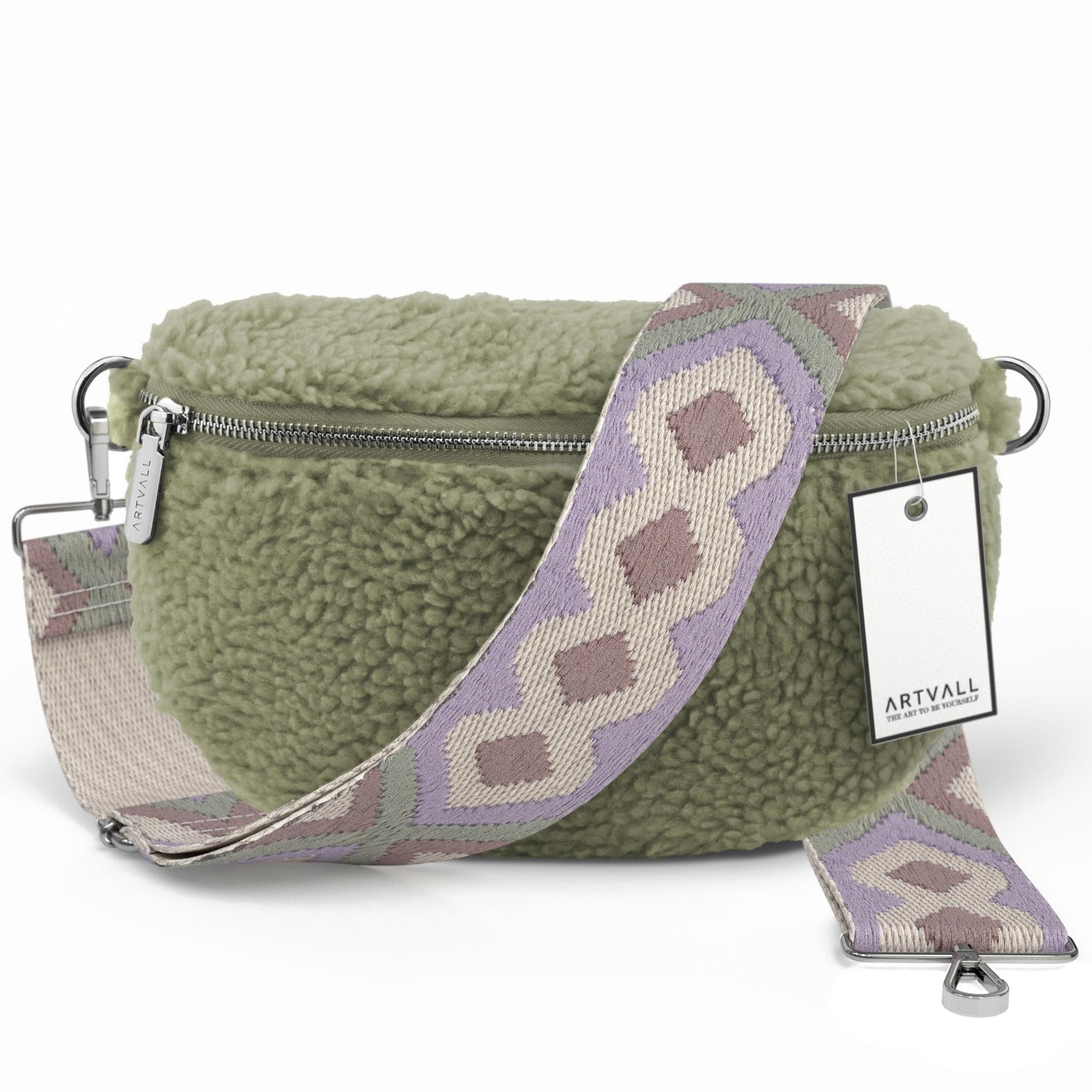 ARTVALL Umhängetasche Teddy Handtasche Damen Bag Brusttasche Minzgrün (Tasche inkl. Taschenband), Bauchtasche Teddy Plüschtasche Teddyfell mit Schultergurt Design Klein