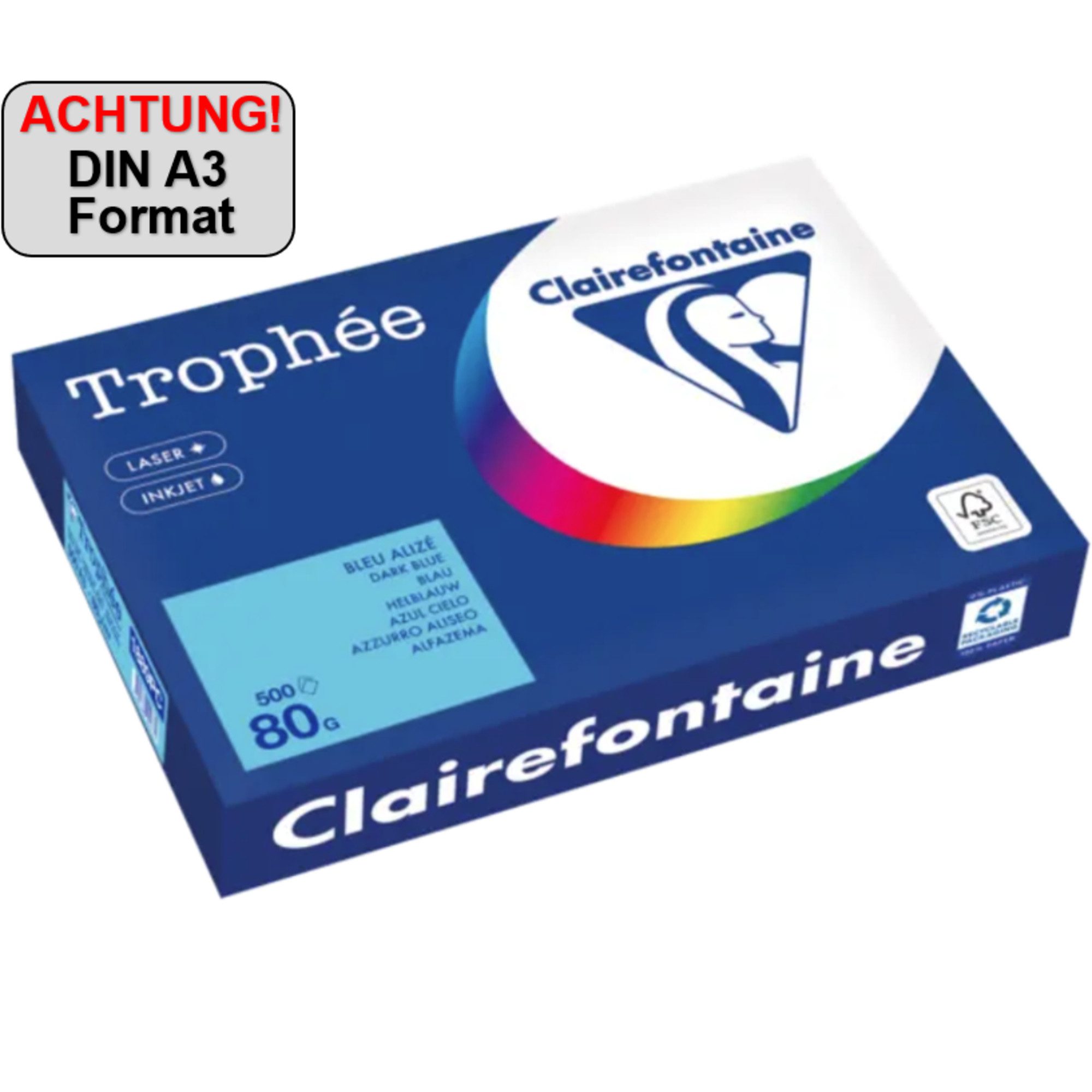CLAIREFONTAINE Kopierpapier Kopierpapier 1889PC A3 80g blau 500 Blatt