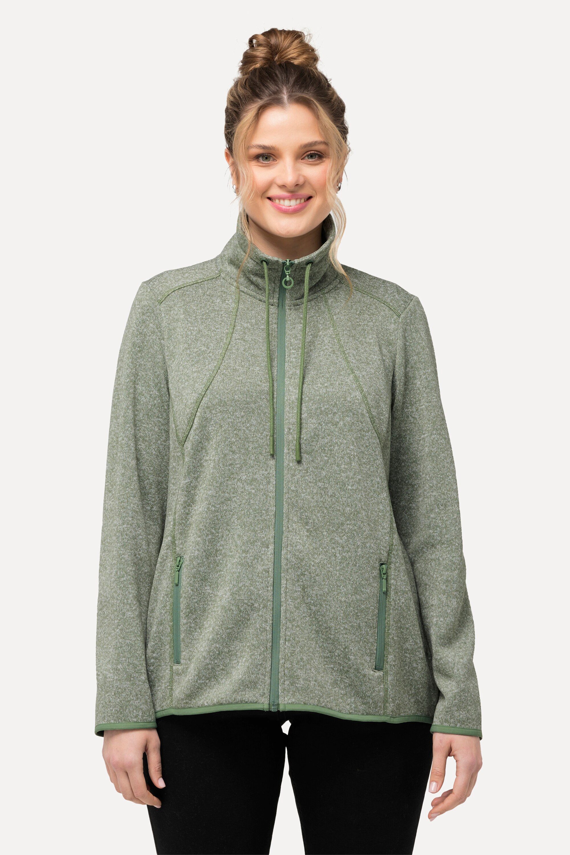Sweatjacke Strickfleece-Jacke Stehkragen Zipptaschen
