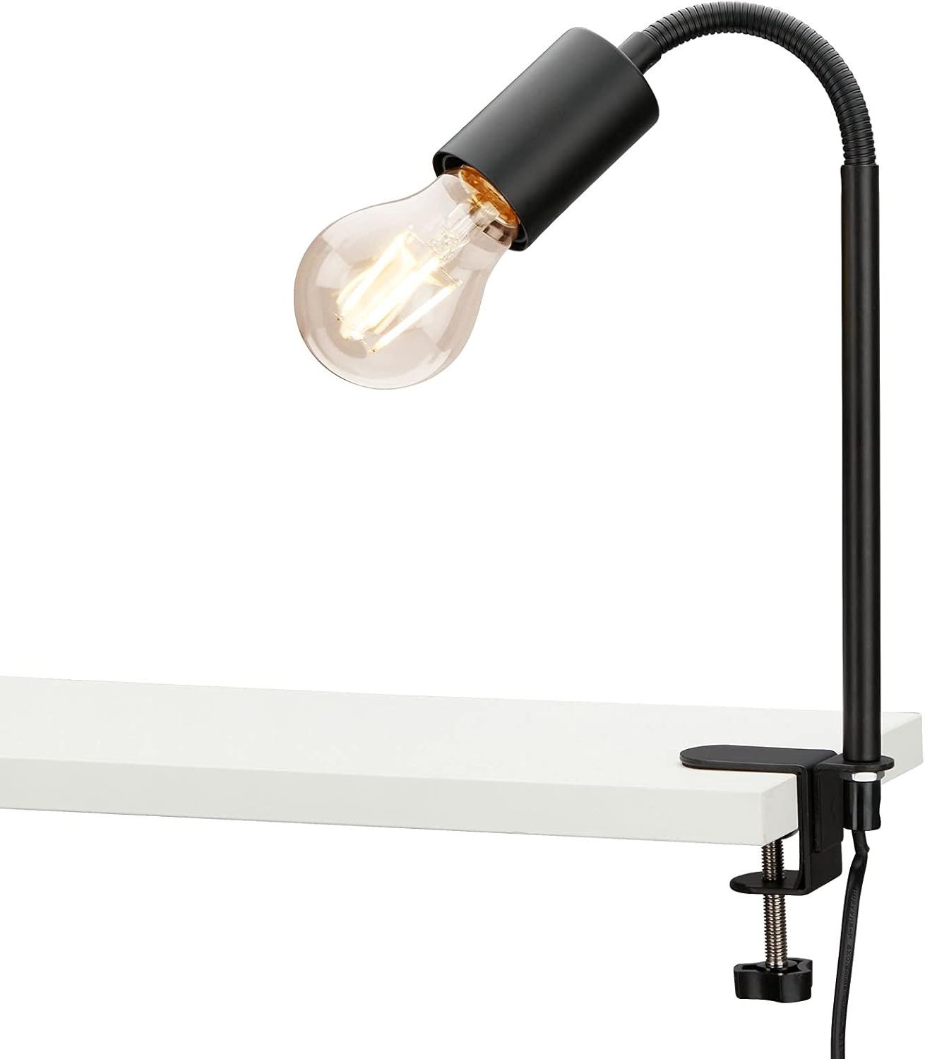 Briloner Leuchten Klemmleuchten Klemmleuchte 1x E27 max. 10 Watt + Kabelschalter + Flexarm, Metall, Halogen