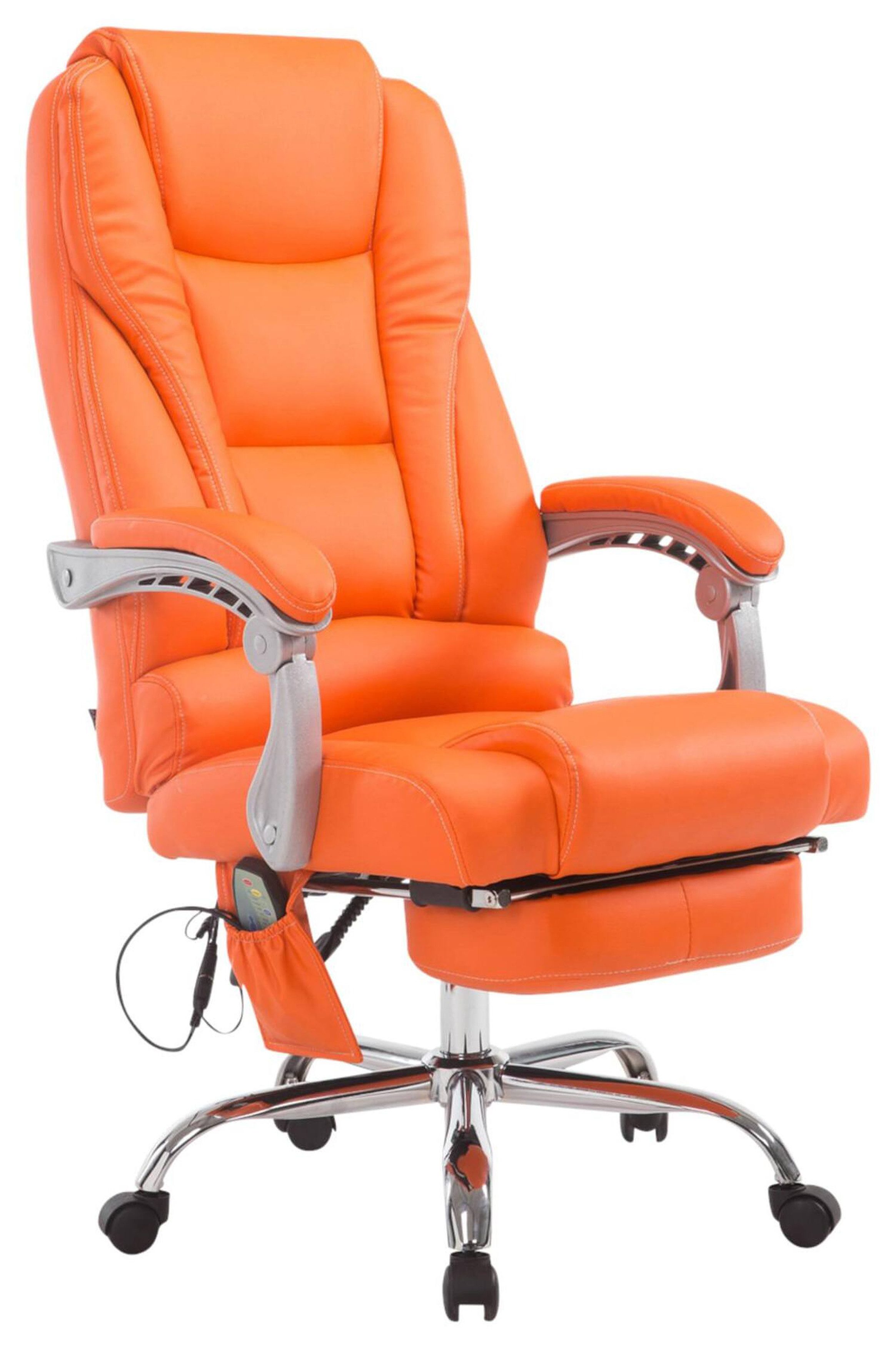 TPFLiving Bürostuhl Pacira mit Massagefunktion - höhenverstellbar und 360° drehbar (Schreibtischstuhl, Drehstuhl, Chefsessel, Bürostuhl XXL), Gestell: Metall chrom - Sitzfläche: Kunstleder Orange