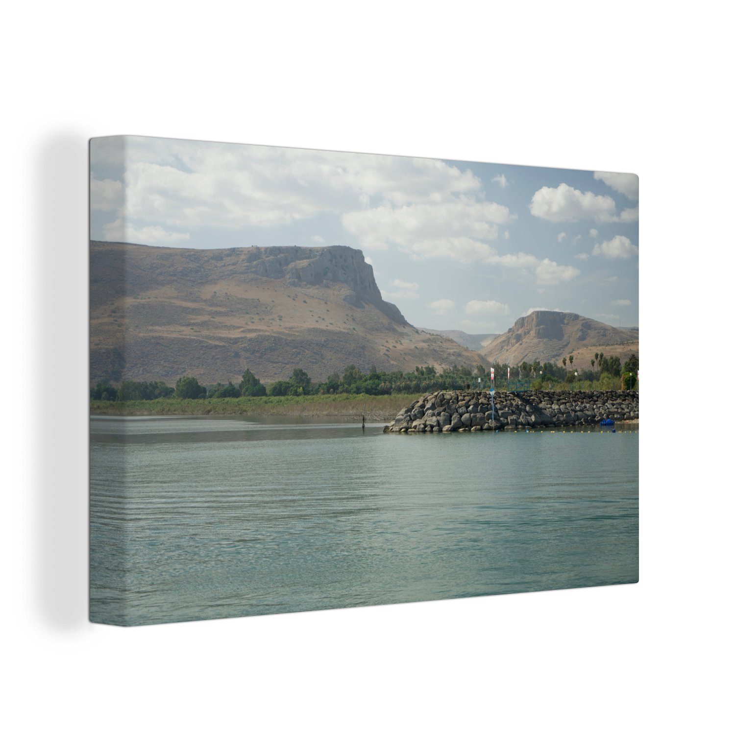 OneMillionCanvasses® Leinwandbild Berg - Wasser - Hafen, (1 St), Wandbild Leinwandbilder, Aufhängefertig, Wanddeko, 30x20 cm | Leinwandbilder