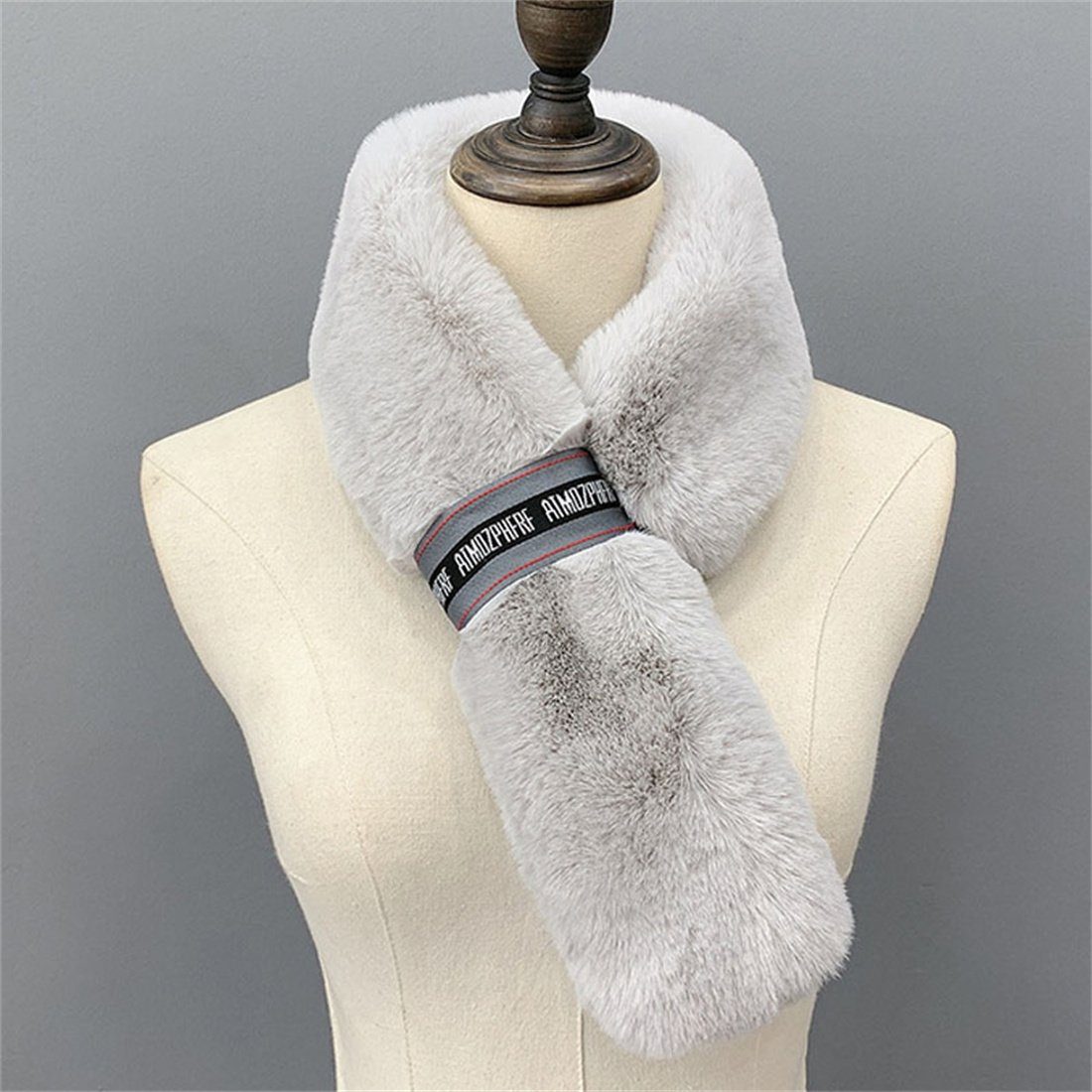 DÖRÖY Modeschal Damen Winter Mode Kunstpelz warmen Schal, verdickte Kreuz Plüsch Schal Grau