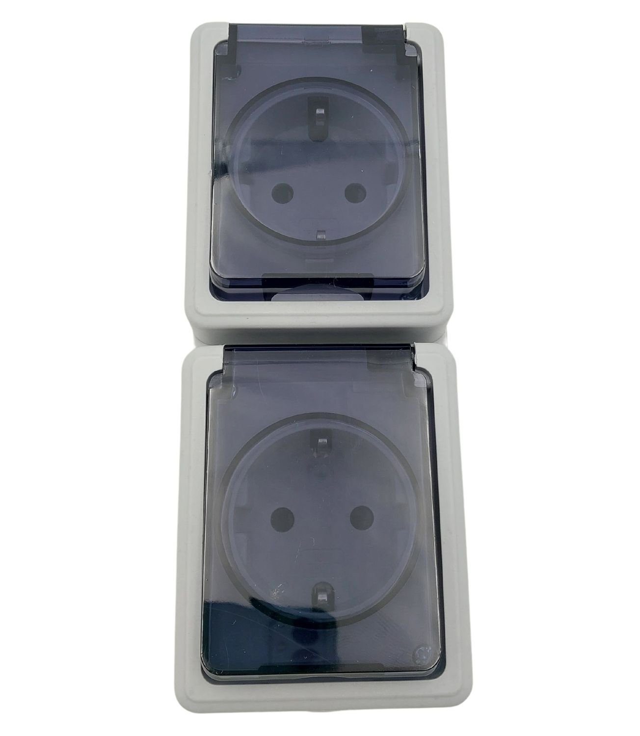 BURI Steckdose 2 Fach Steckdose Klapp-Deckel Doppelsteckdose IP44 Aufputz grau