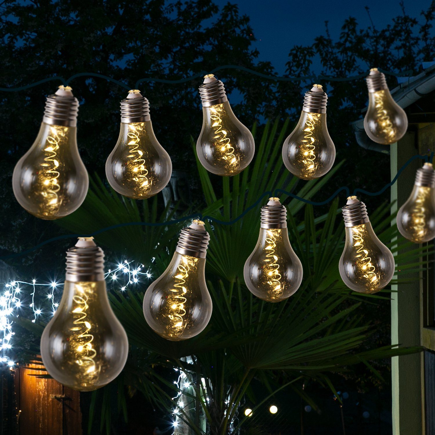 MARELIDA LED-Lichterkette LED Solar Lichterkette Glühbirne GLOW grau 4,5m 2  Funkt. Retro Garten, 50-flammig