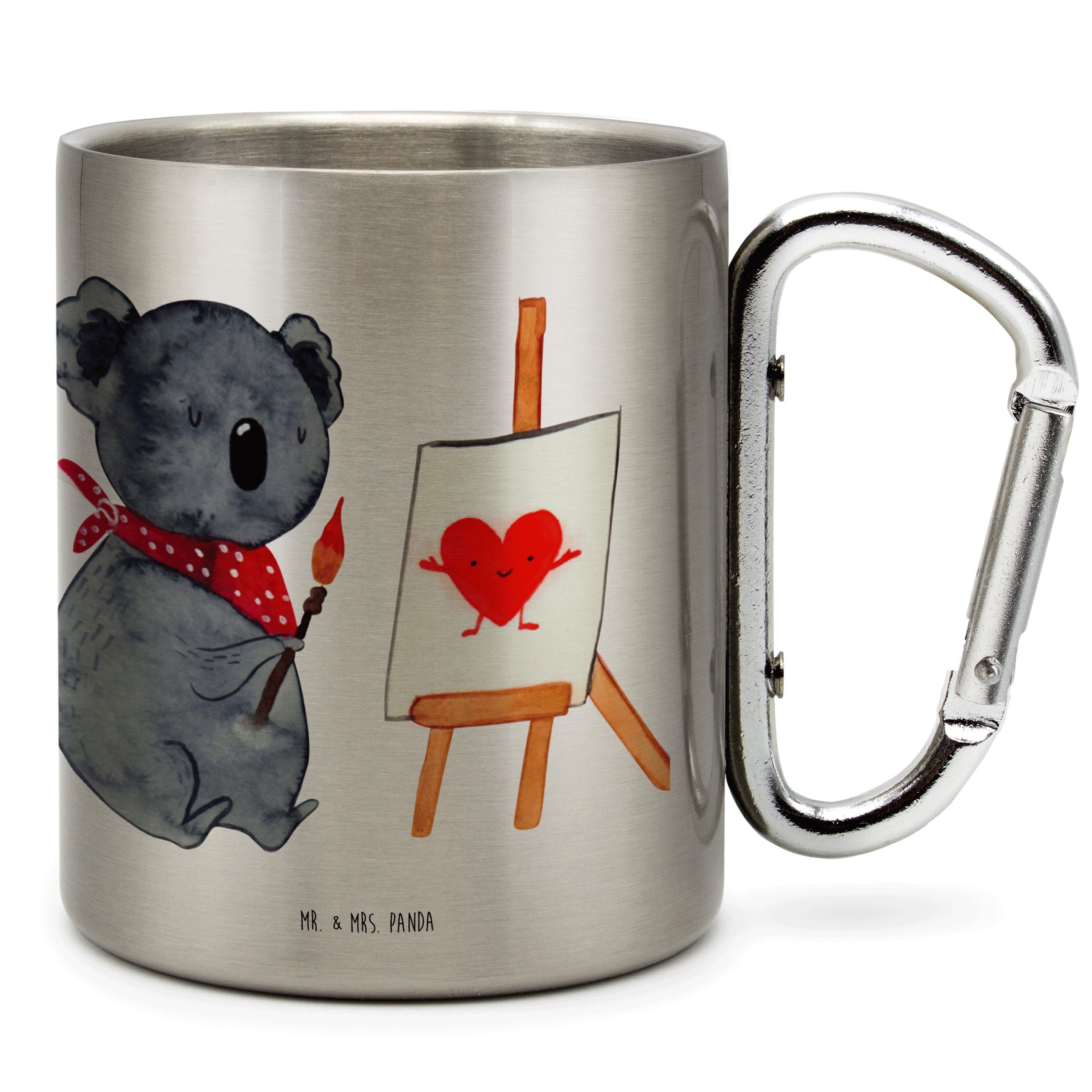 Mr. & Mrs. Panda Tasse Koala Künstler, Thermobecher, Transparent, Trinkbecher Edelstahl, Iso, Edelstahl, karabiner tasse Geschenk isoliertasse