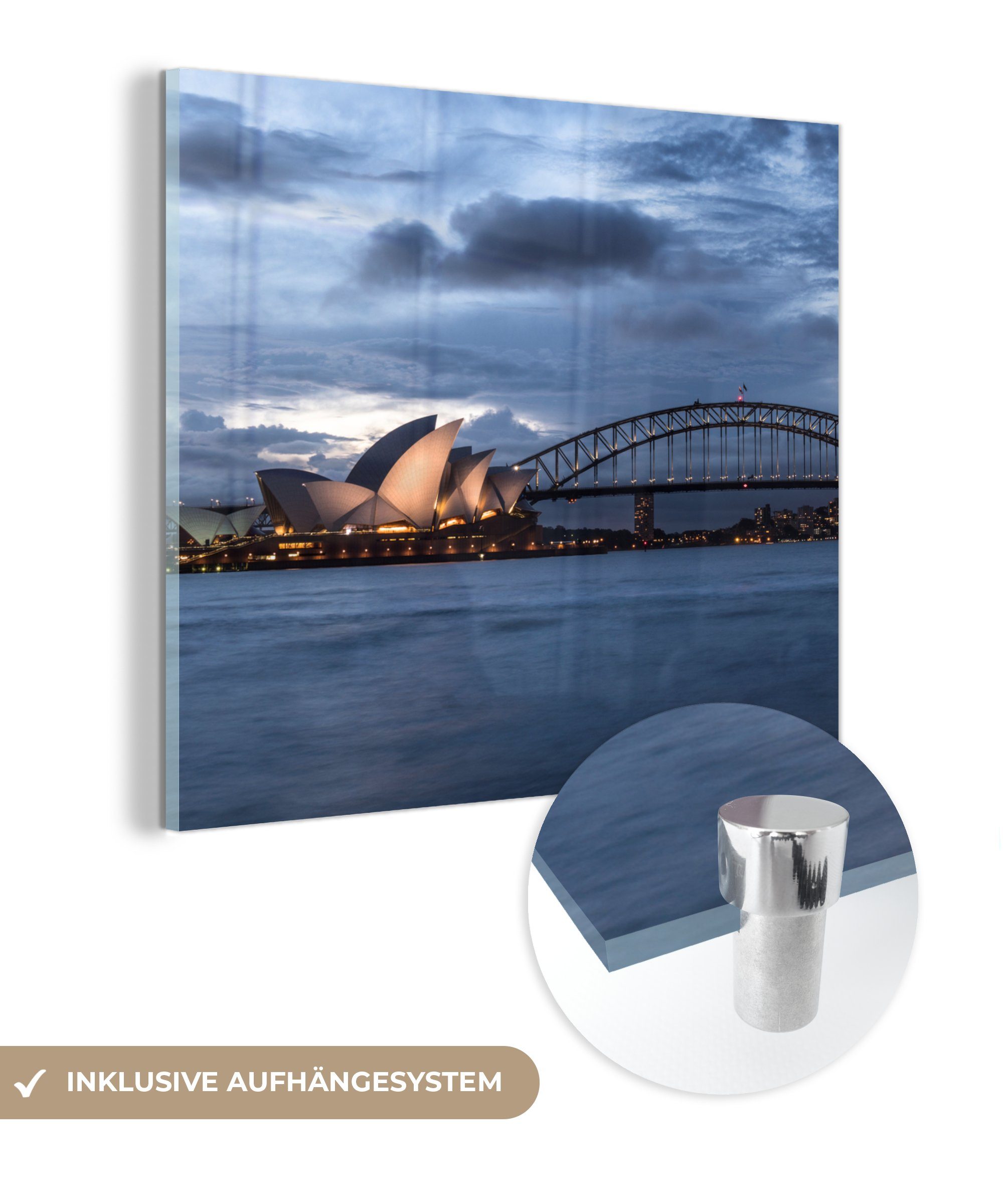 Glas Sydney Glas Wanddekoration (1 - von auf Opernhaus in auf Das MuchoWow - Foto - Glasbilder Bridge Acrylglasbild Wandbild Bilder Sydney und Harbour die Australien, St),