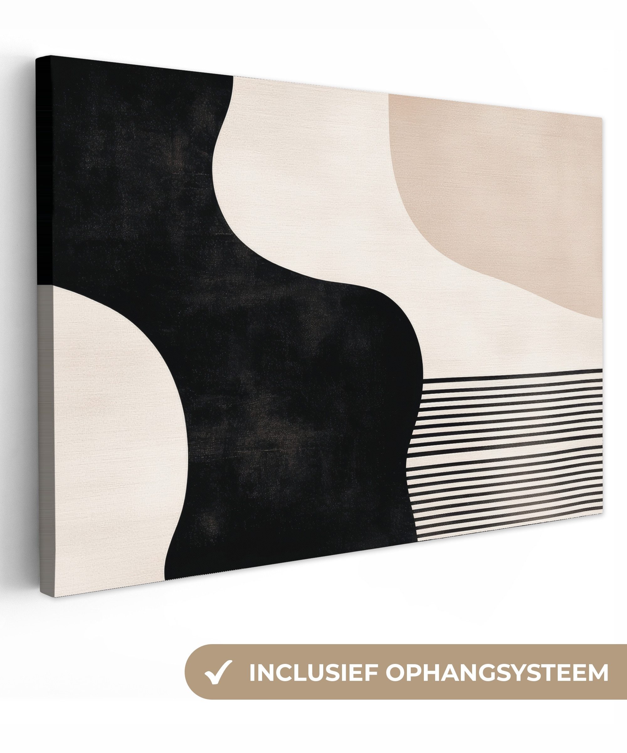 OneMillionCanvasses® Leinwandbild Abstrakt - Japandi - Beige - Modern, Fotodruck (1 St), Leinwand Bilder Klein, Wand Dekoration Aesthetic 30x20 cm