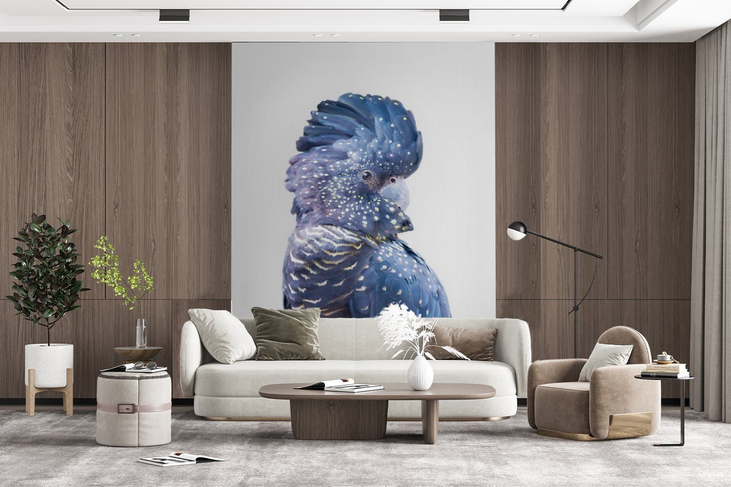 MuchoWow Fototapete Tiere Kakadu bedruckt, Montagefertig Natur, Wandtapete (4 St), Wohnzimmer, - Matt, - Tapete - Blau Vinyl für