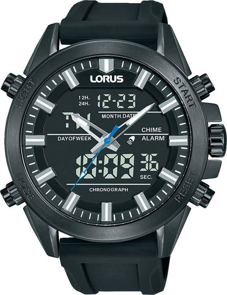 LORUS Digitaluhr RW671AX9, Quarzuhr, Armbanduhr, Herrenuhr, Silikonarmband, digital, analog, Tag