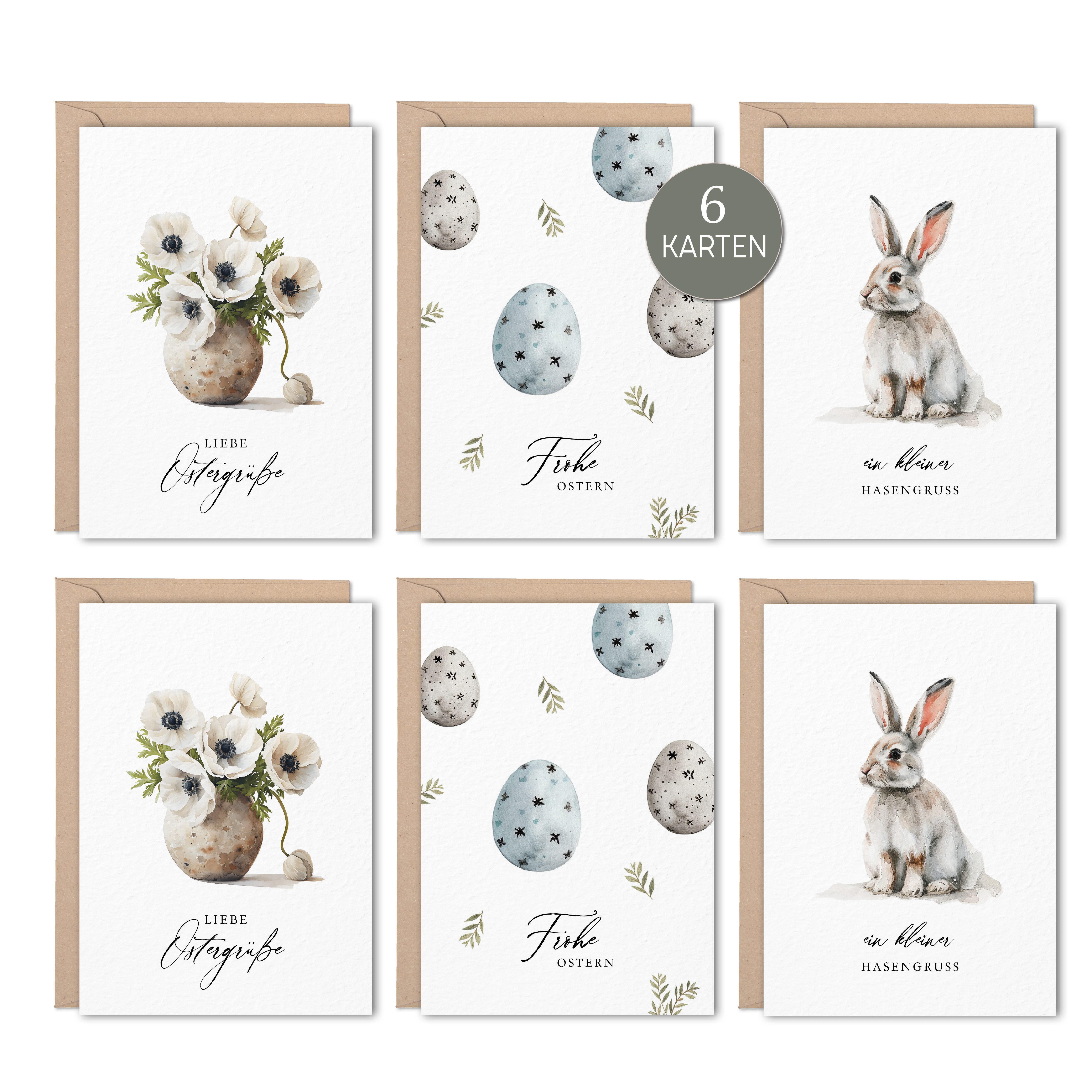 NORDEULE Grußkarten Ostern, im 6er Set mit Umschläge, Karten ideal für Osterpost Geschenke