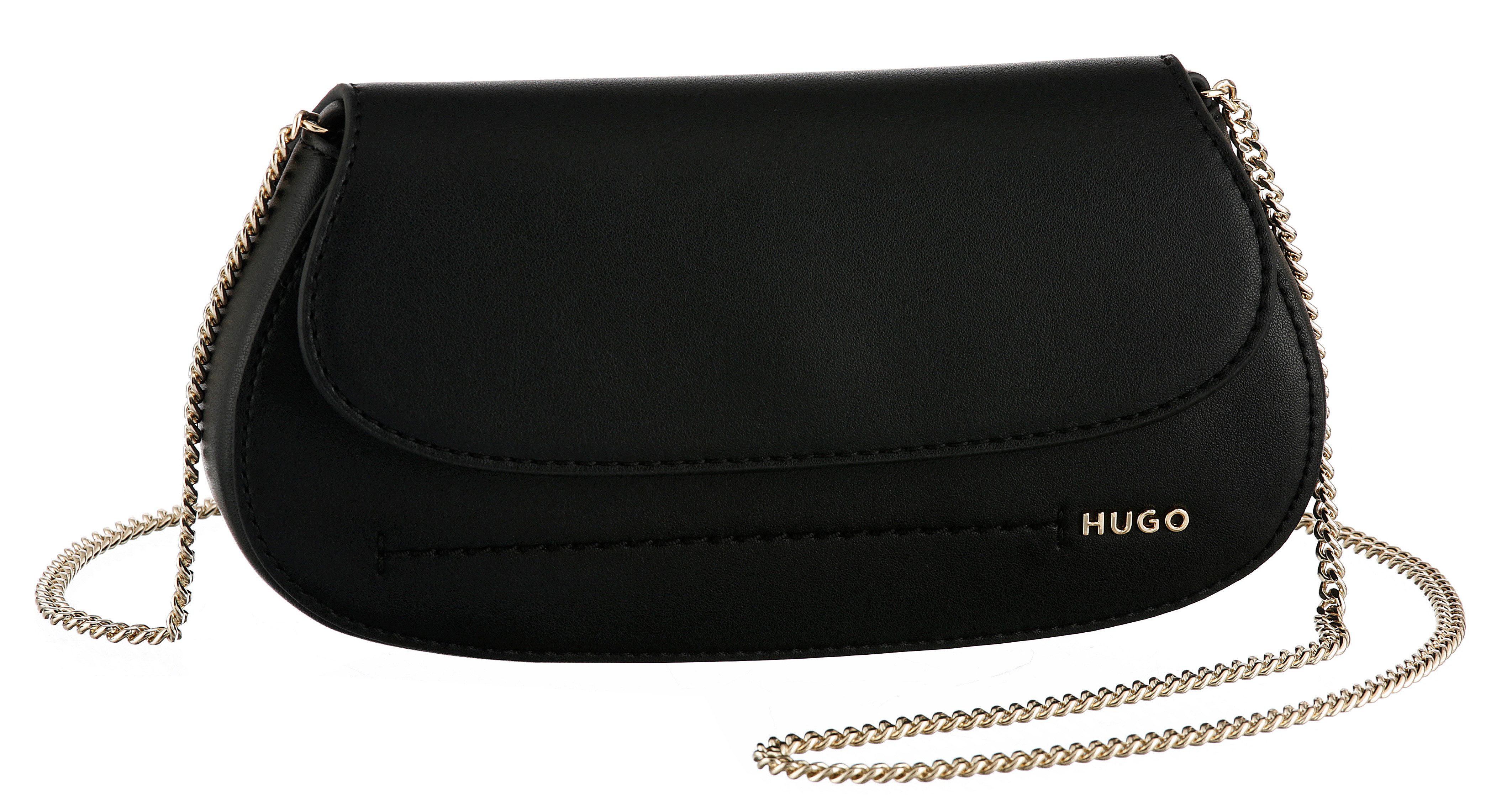 HUGO Abendtasche, feine Clutch, Hand Bag mit goldfarbener Kette als Schulterriemen