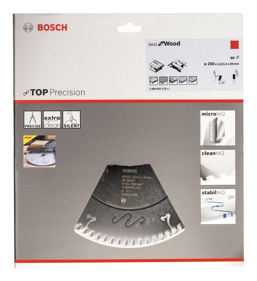Thumbnail - BOSCH Kreissägeblatt, Top Precision Best for Wood 80Z - 250 x 30 x 3,2 mm
