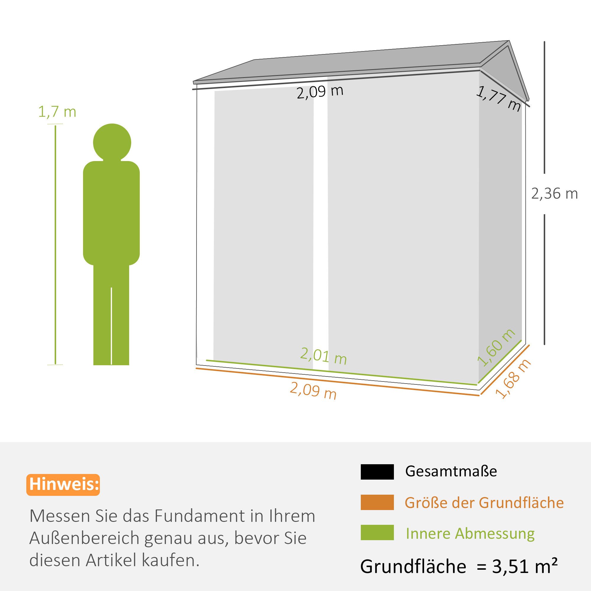 Outsunny Gerätehaus Metall Geräteschuppen hoher abschließbar mit Sattedach Lüftungen, BxT: 209x177 cm, (Geräteschuppen, 1 St., Garten Schuppen), für Hinterhof G – Bild 3 von 5