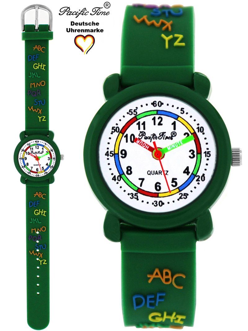 Pacific Time Quarzuhr Kinder Armbanduhr Lernuhr ABC Silikonarmband, Gratis Versand grün