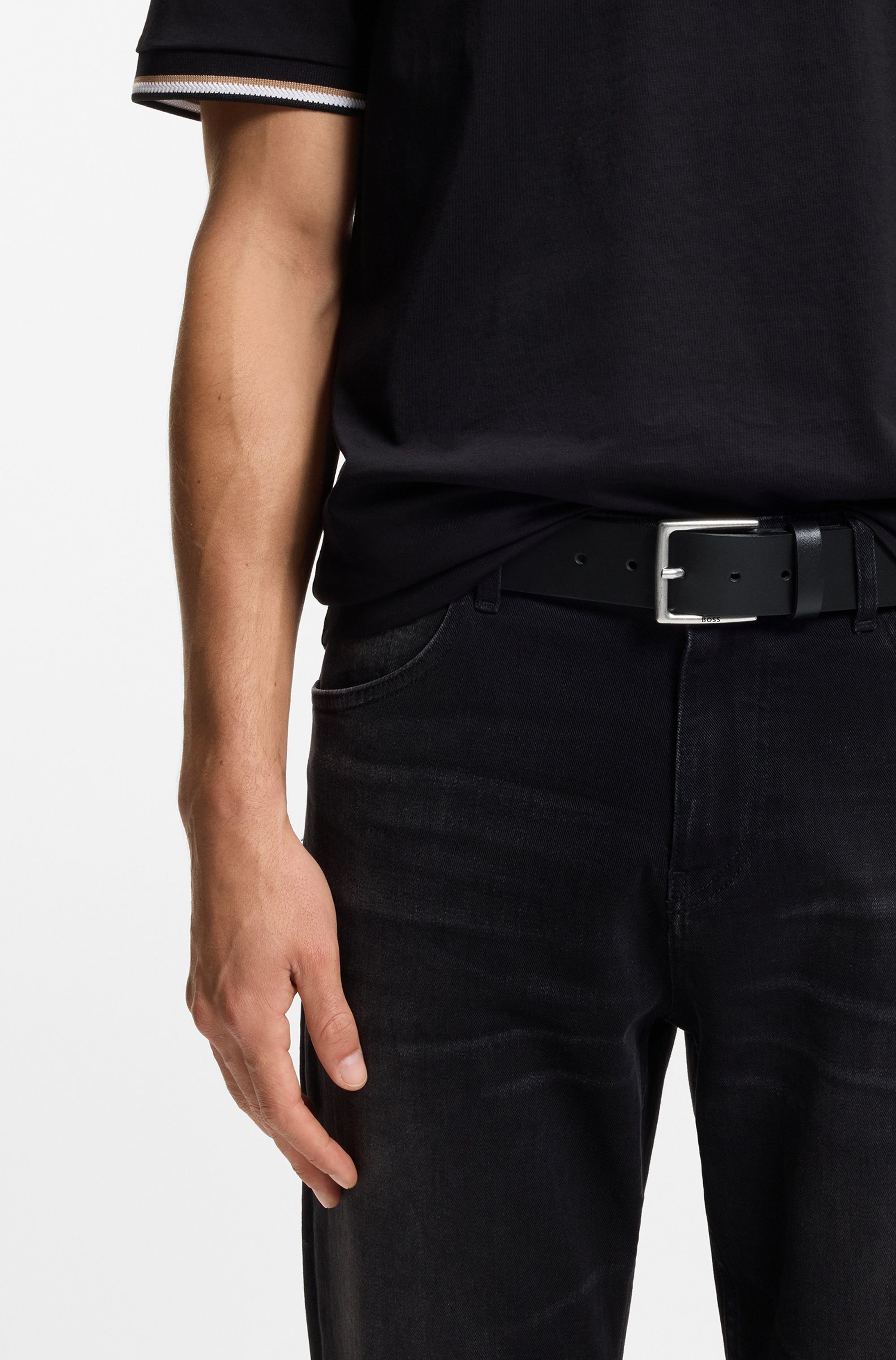 BOSS Ledergürtel Rummi_Sz40 aus italienischem Leder mit Metall-Details in Antik-Optik
