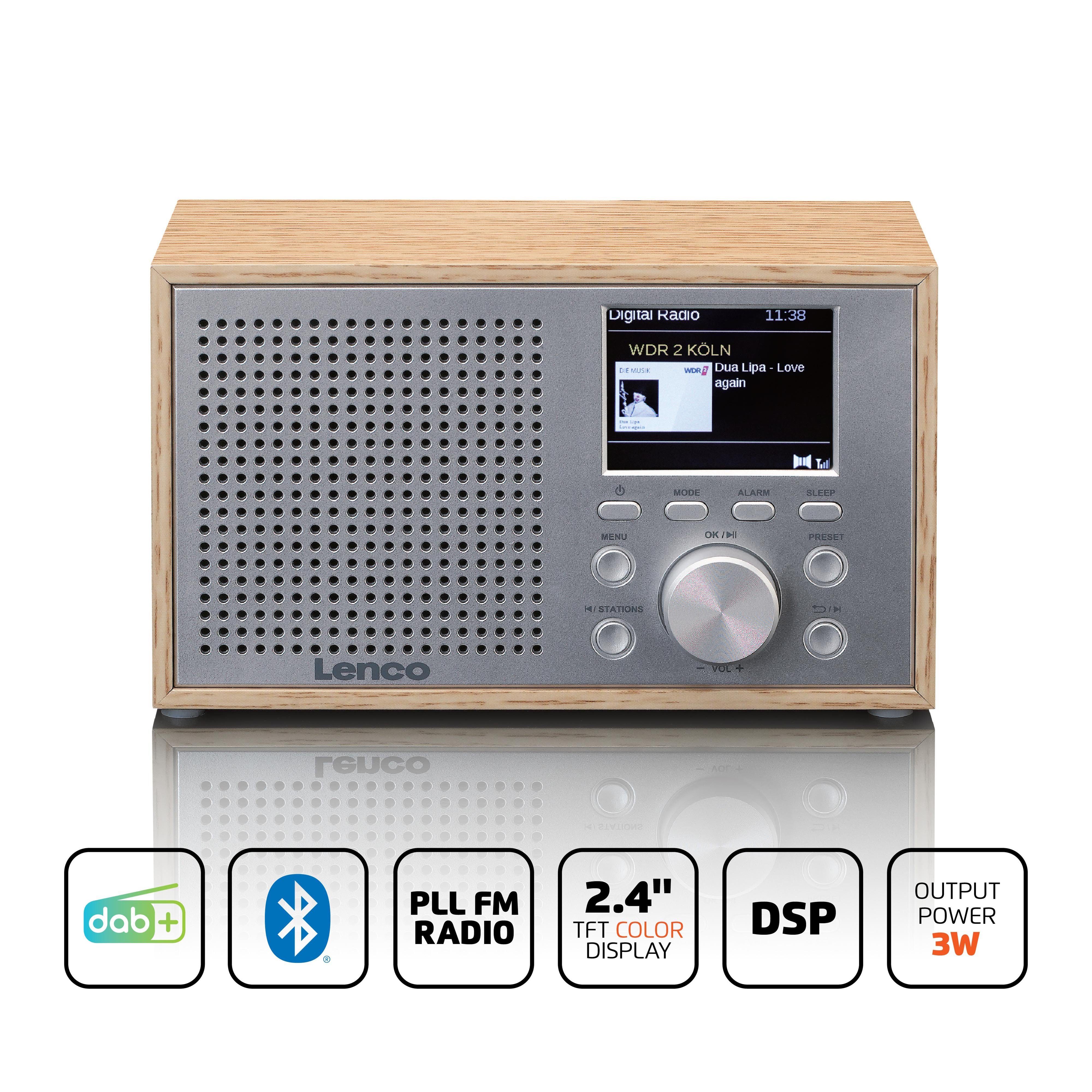 Lenco DAR-017WH UKW-Radio (DAB,DAB+,FM, 3 W, tragbares DAB+/FM-Radio mit Bluetooth in eleganten Holzgehäuse-Design)