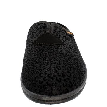 Fischer-Markenschuh Dora Pantoffel mit Leoprint, V-Schnitt, Frotteefutter, Weite H