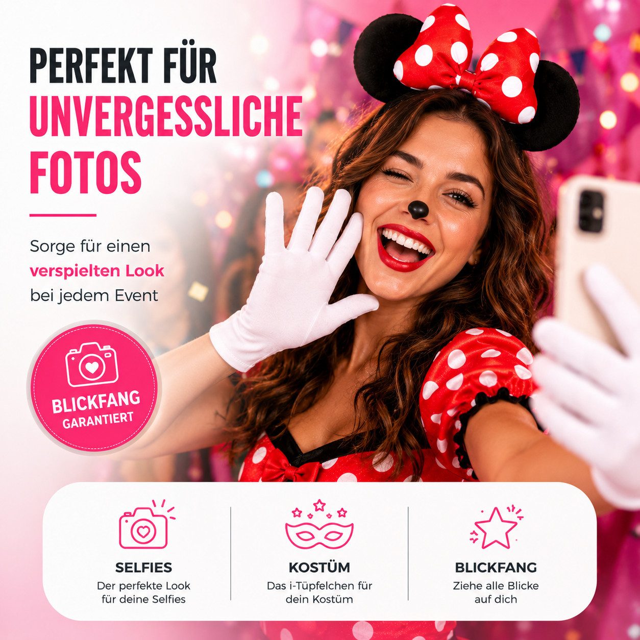 Costumed Kostüm Kostüm Set mit Handschuhen und Mausohren – 2er Set Fasching & Karneval